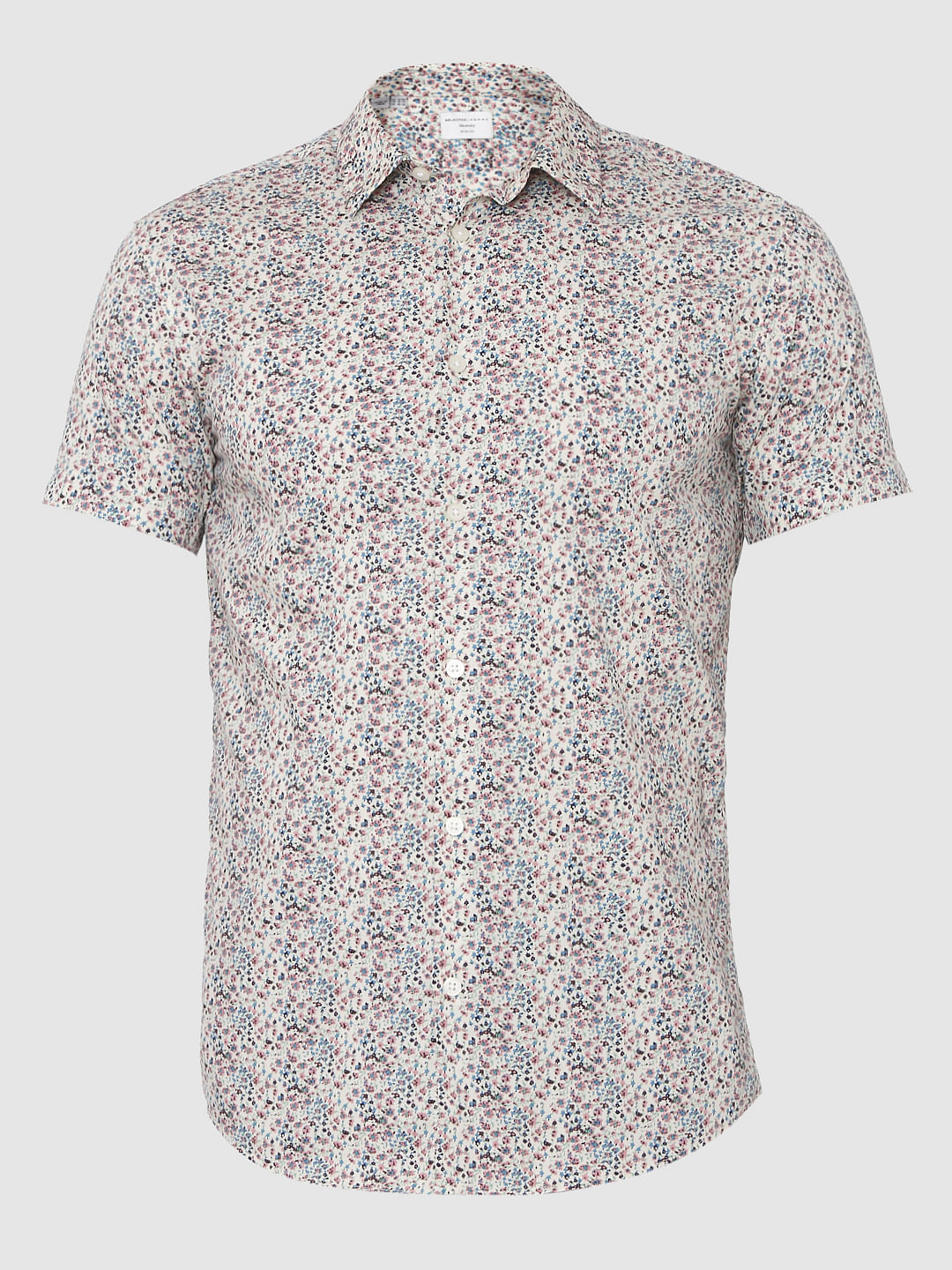 White All Over Print Short Sleeves Shirt