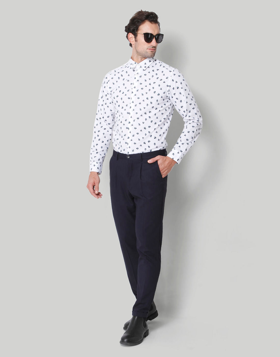 White Floral Print Full Sleeves Shirt