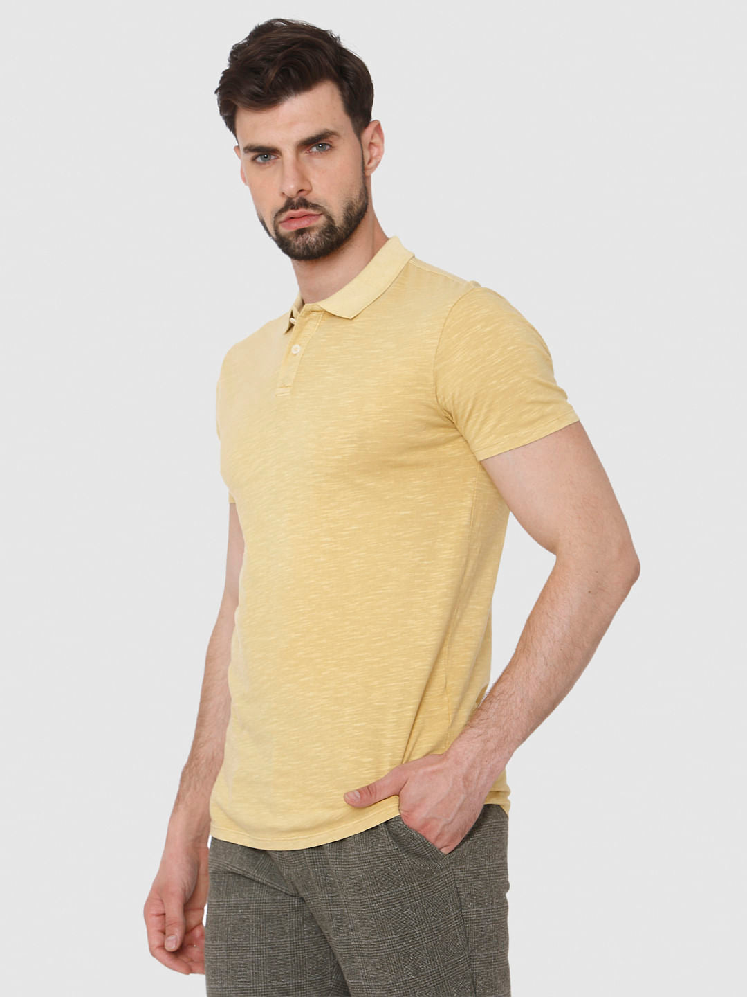 Yellow Overdyed Polo Neck T-Shirt