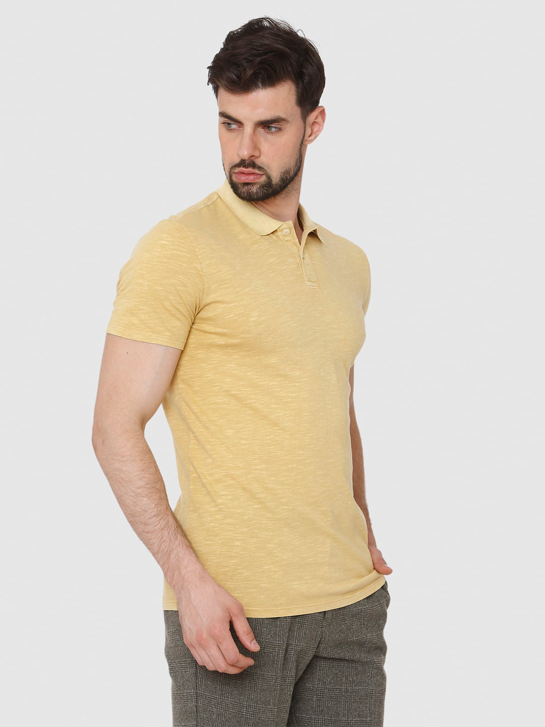 Yellow Overdyed Polo Neck T-Shirt