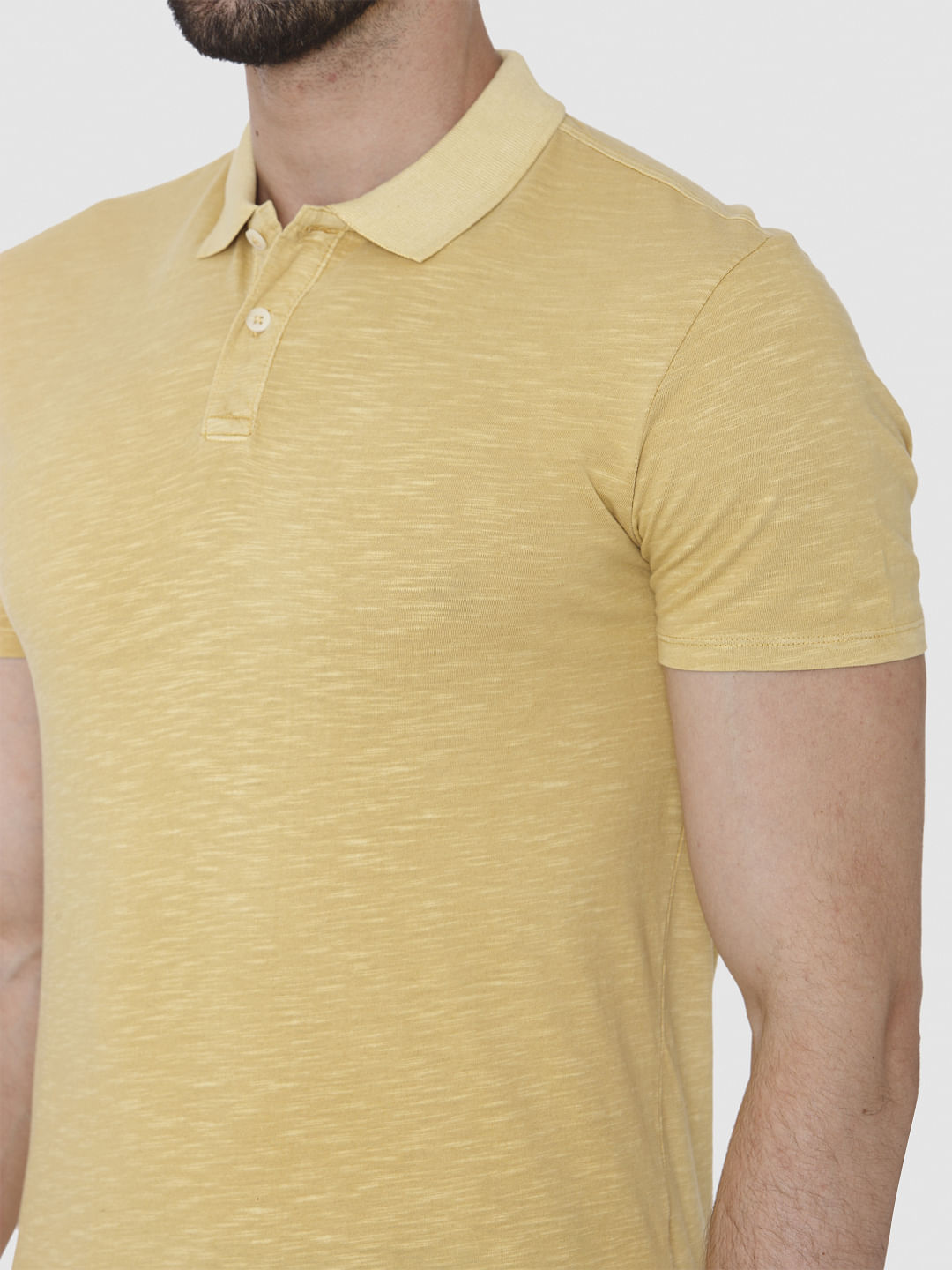 Yellow Overdyed Polo Neck T-Shirt