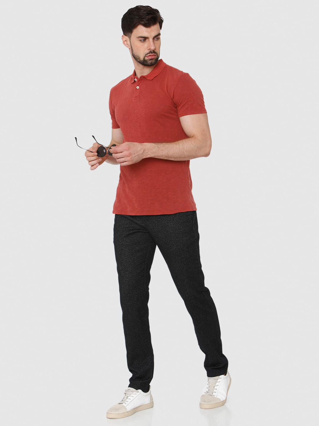 Red Overdyed Polo Neck T-Shirt