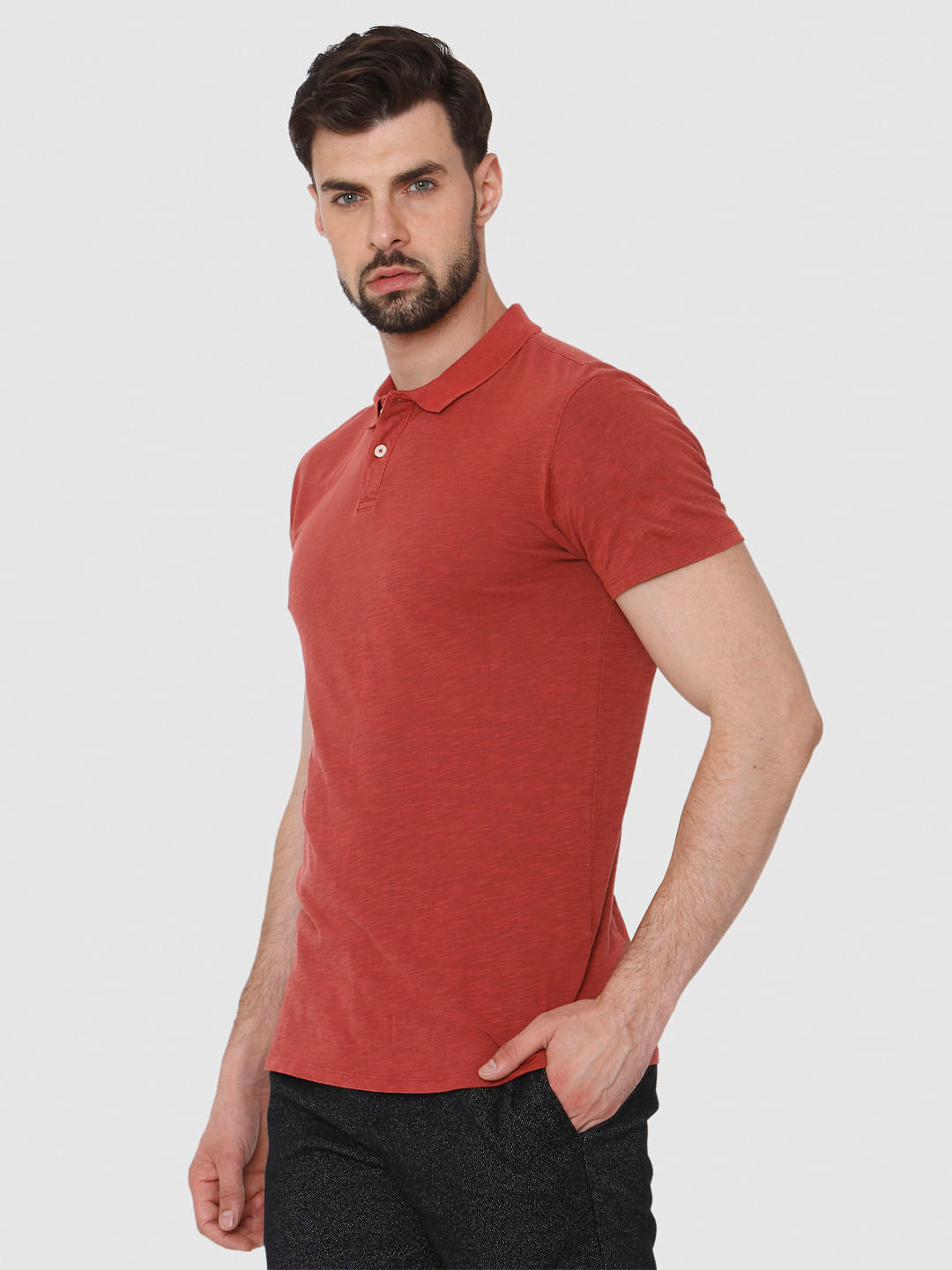 Red Overdyed Polo Neck T-Shirt