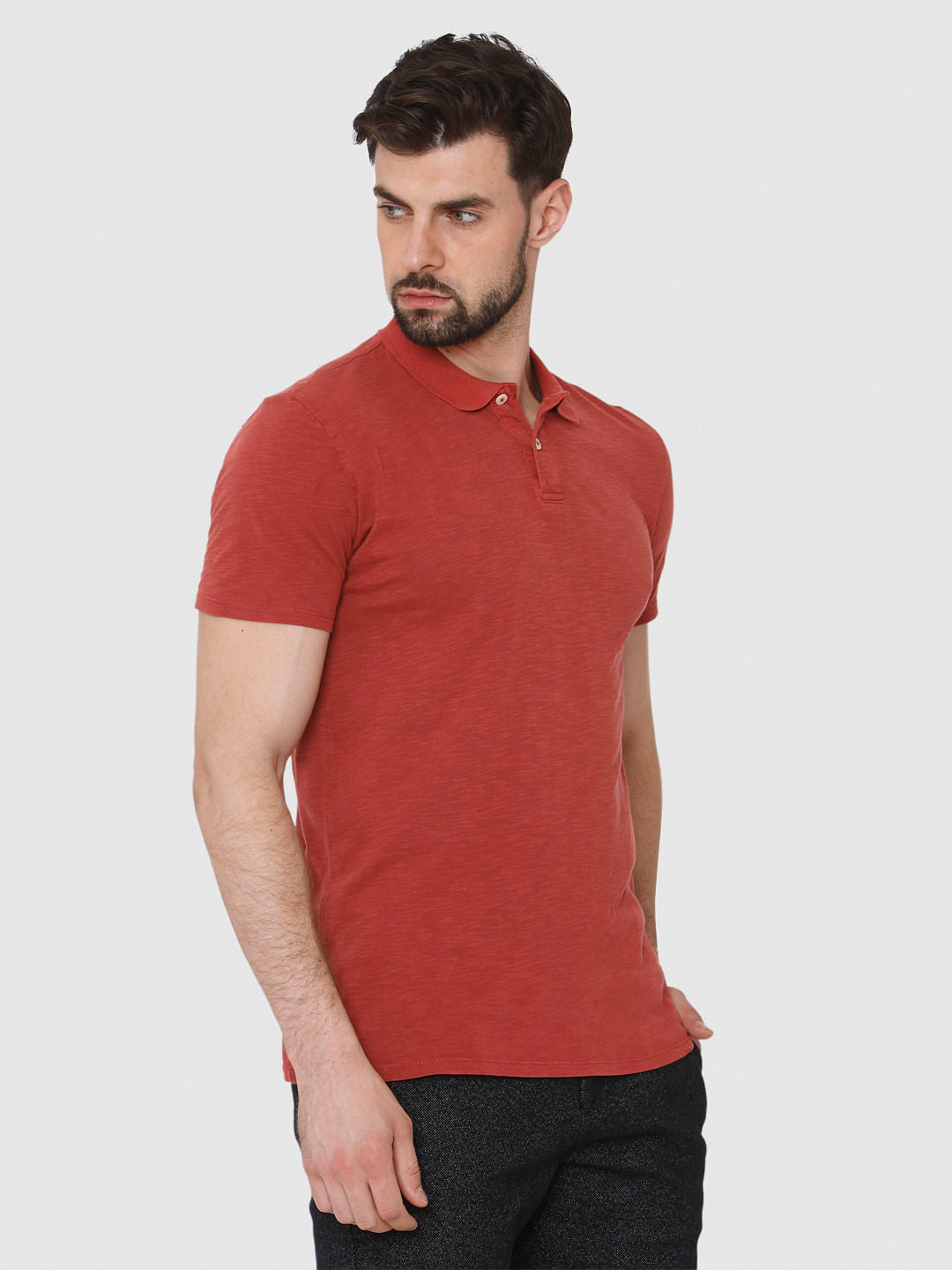 Red Overdyed Polo Neck T-Shirt