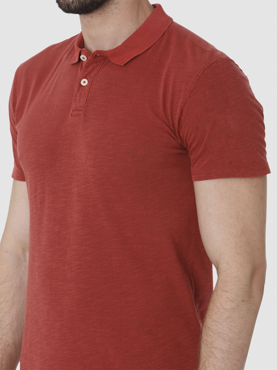 Red Overdyed Polo Neck T-Shirt