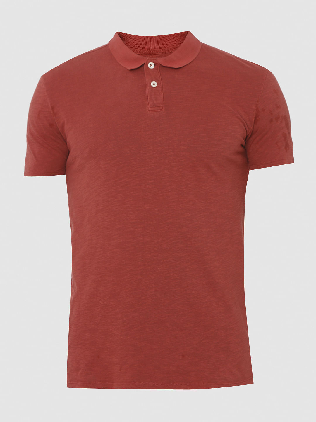 Red Overdyed Polo Neck T-Shirt