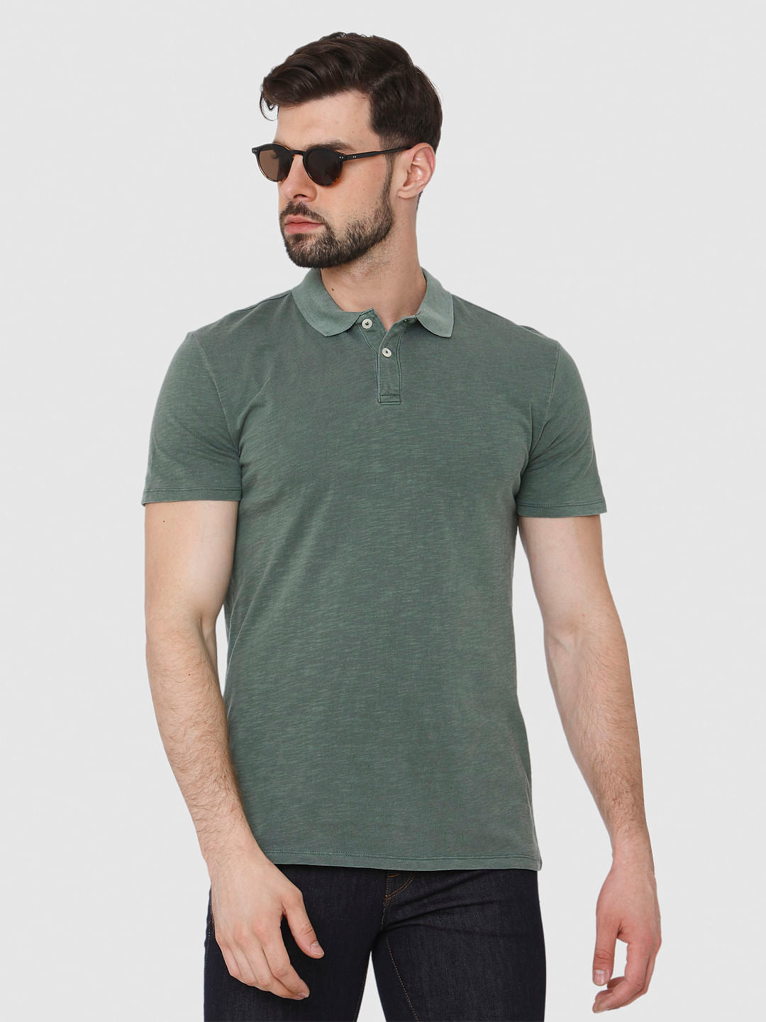 Green Overdyed Polo Neck T-Shirt