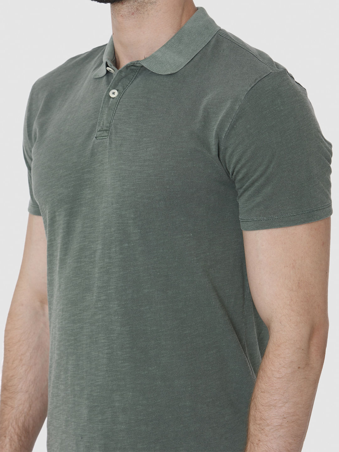 Green Overdyed Polo Neck T-Shirt