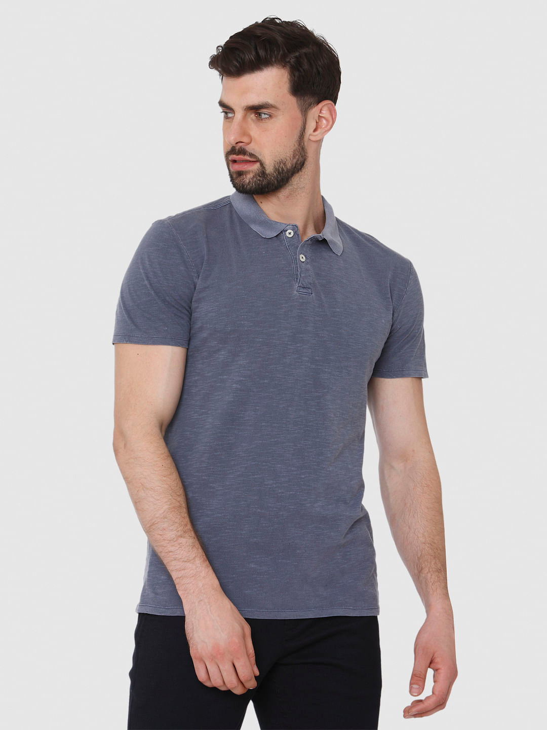 Blue Overdyed Polo Neck T-Shirt