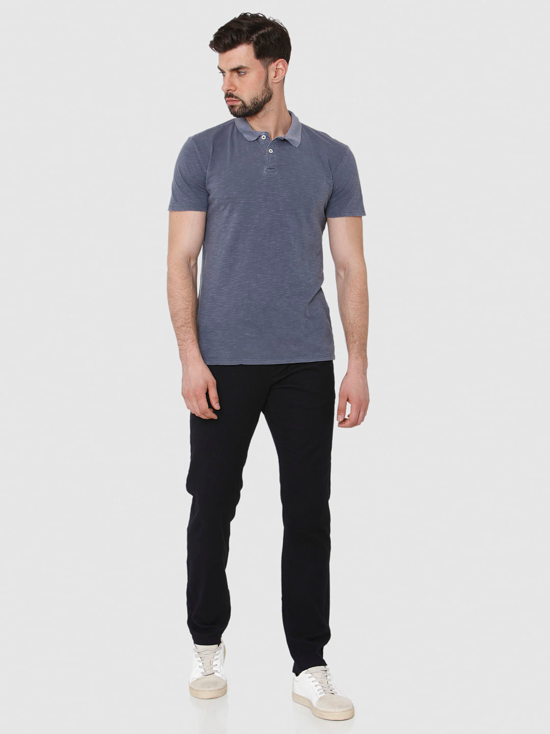Blue Overdyed Polo Neck T-Shirt