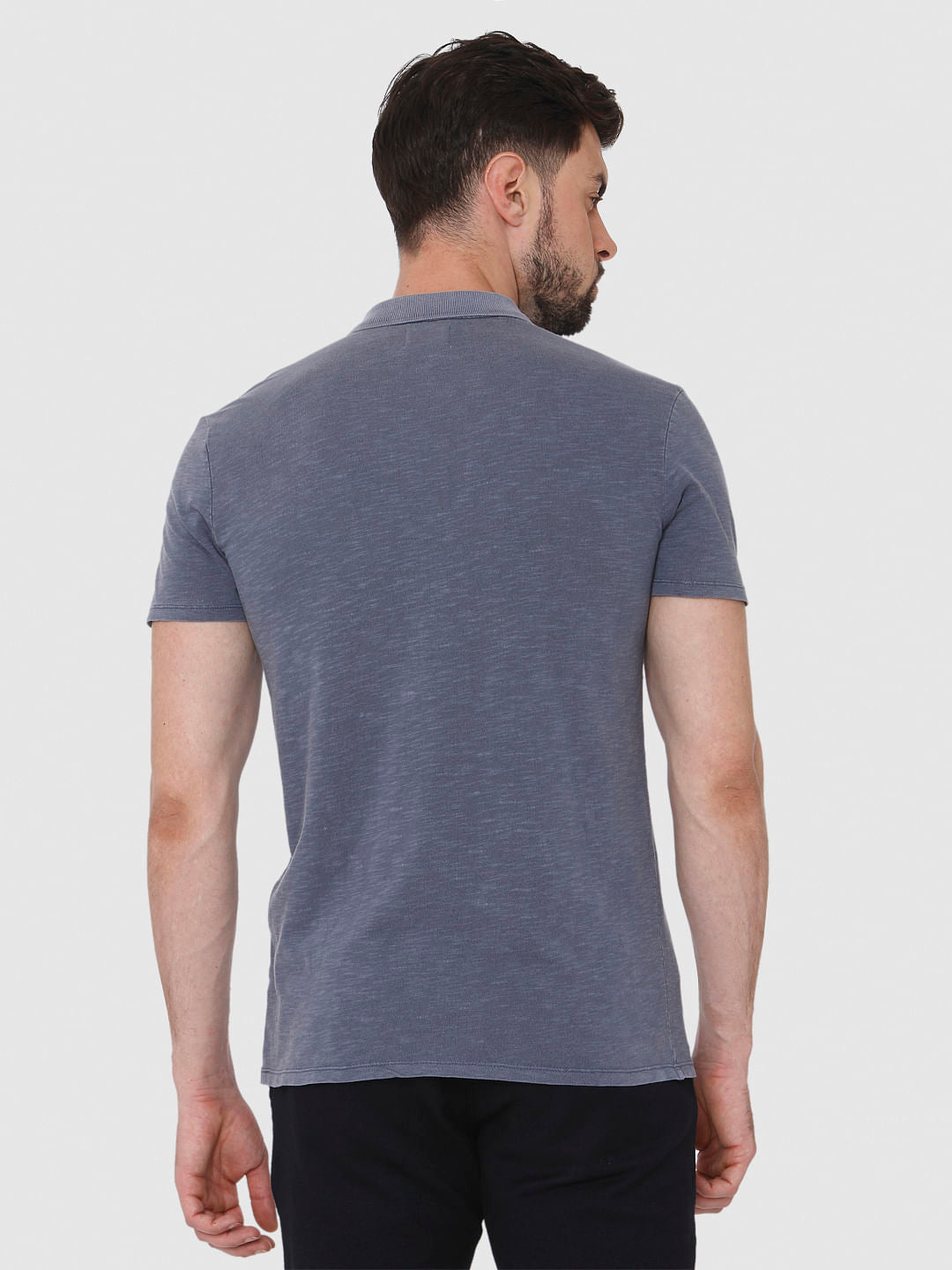 Blue Overdyed Polo Neck T-Shirt