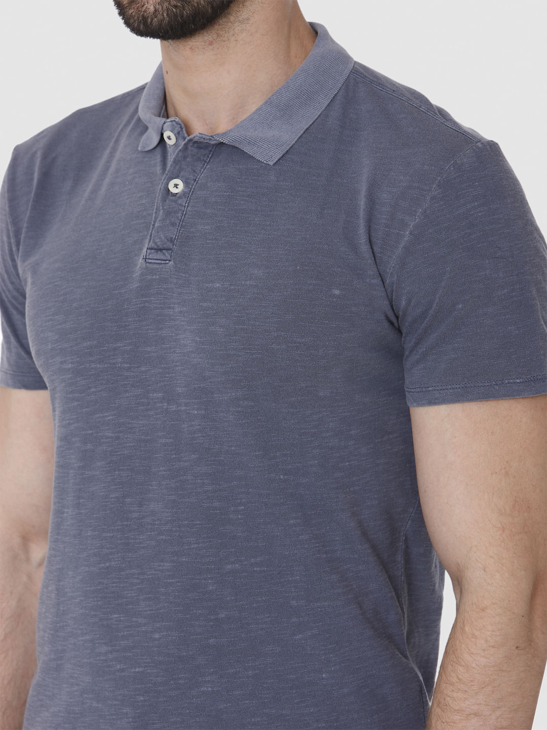 Blue Overdyed Polo Neck T-Shirt