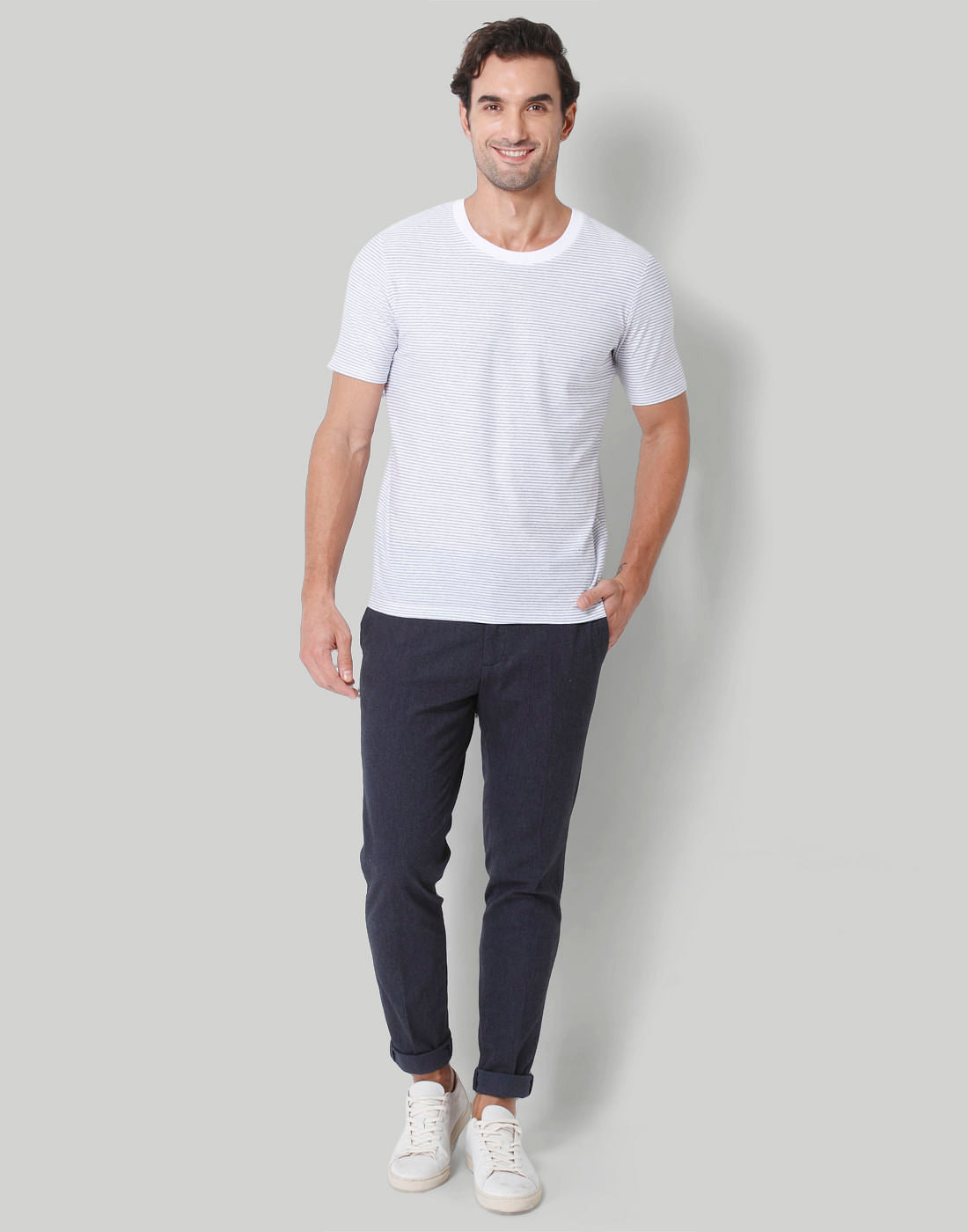 White Striped Crew Neck T-Shirt