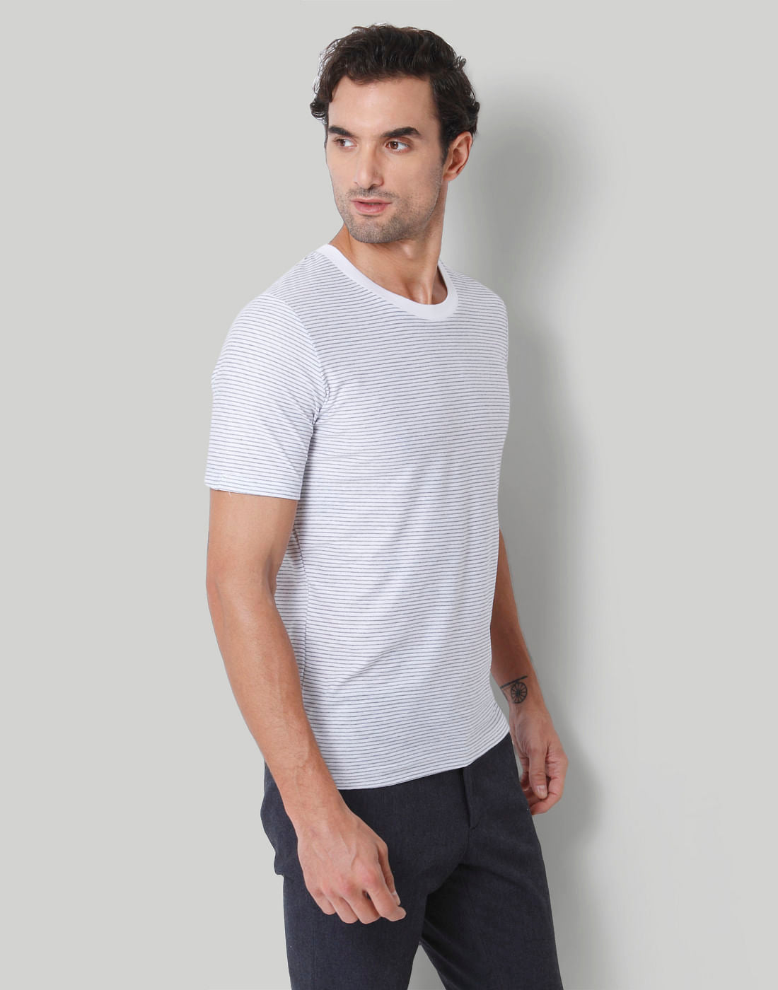 White Striped Crew Neck T-Shirt