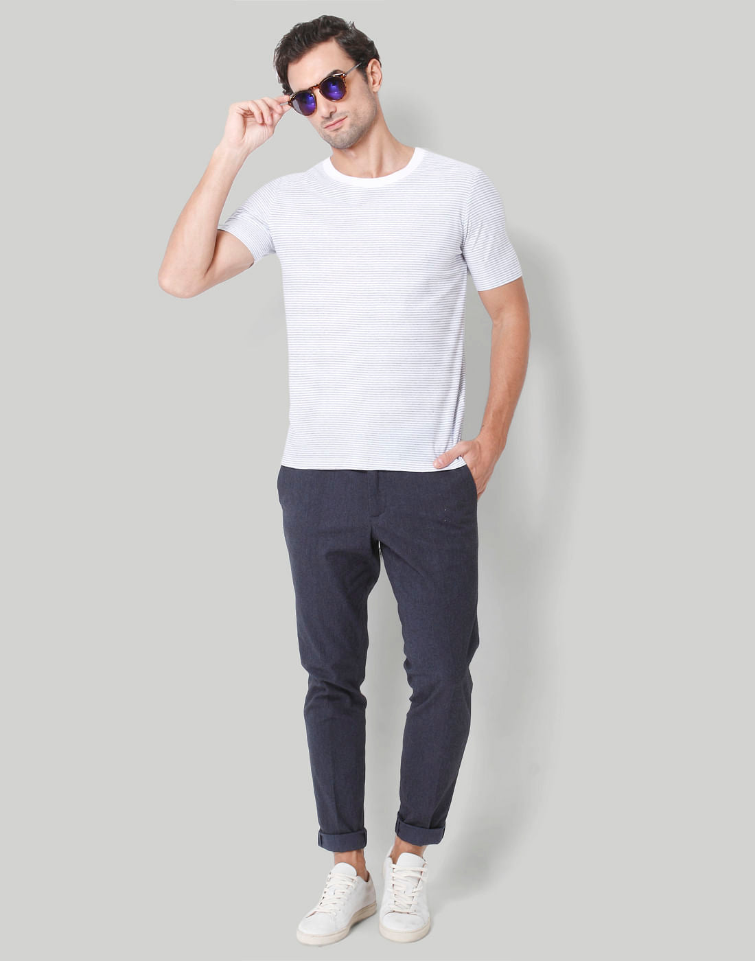 White Striped Crew Neck T-Shirt