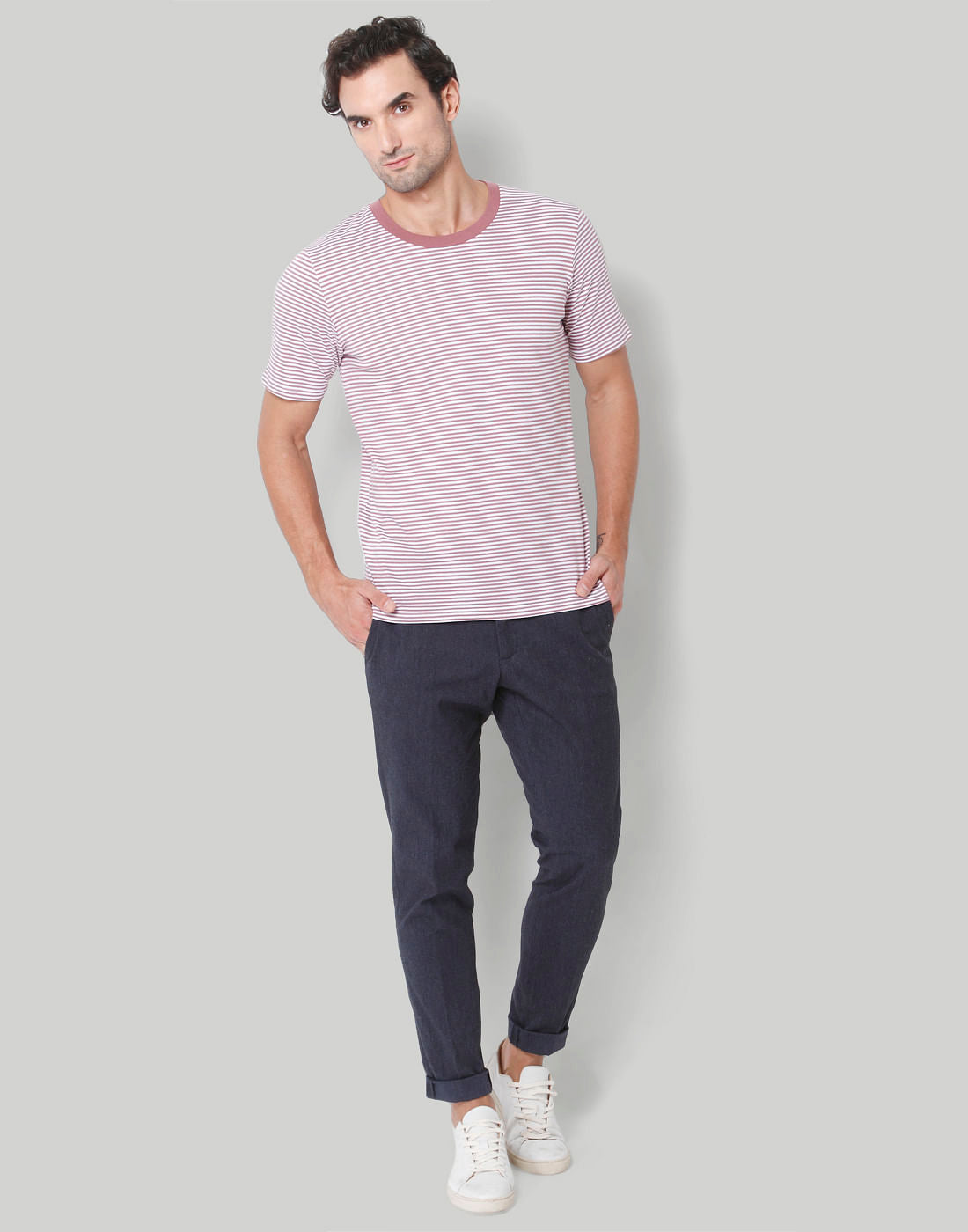 White Striped Crew Neck T-Shirt