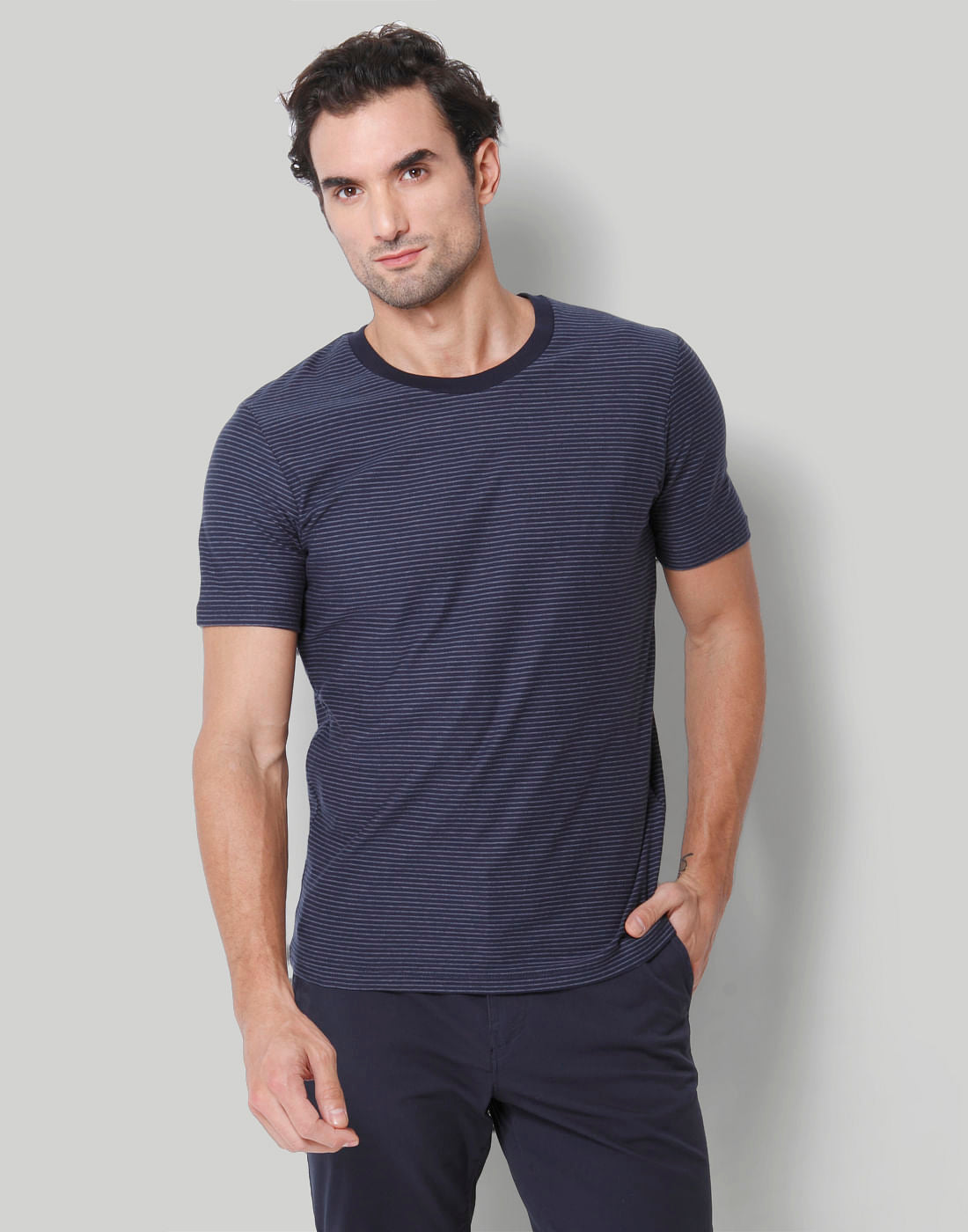Blue Striped Crew Neck T-Shirt