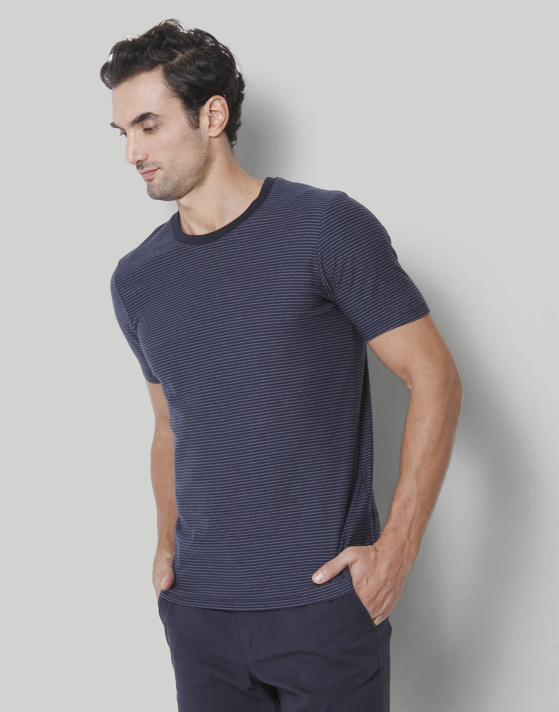 Blue Striped Crew Neck T-Shirt