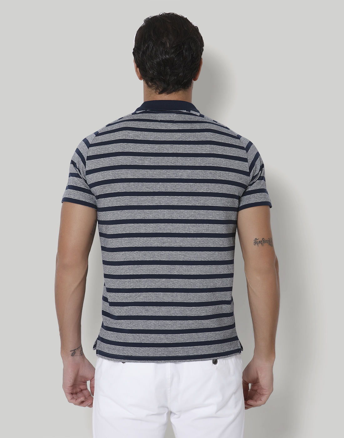 Blue Striped Polo Neck T-Shirt