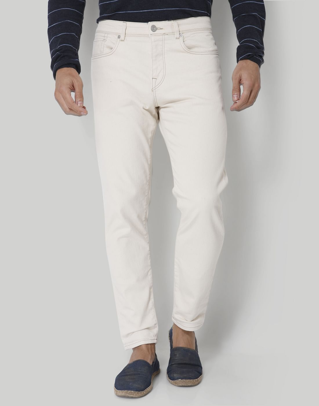 White Tapered Fit Jeans
