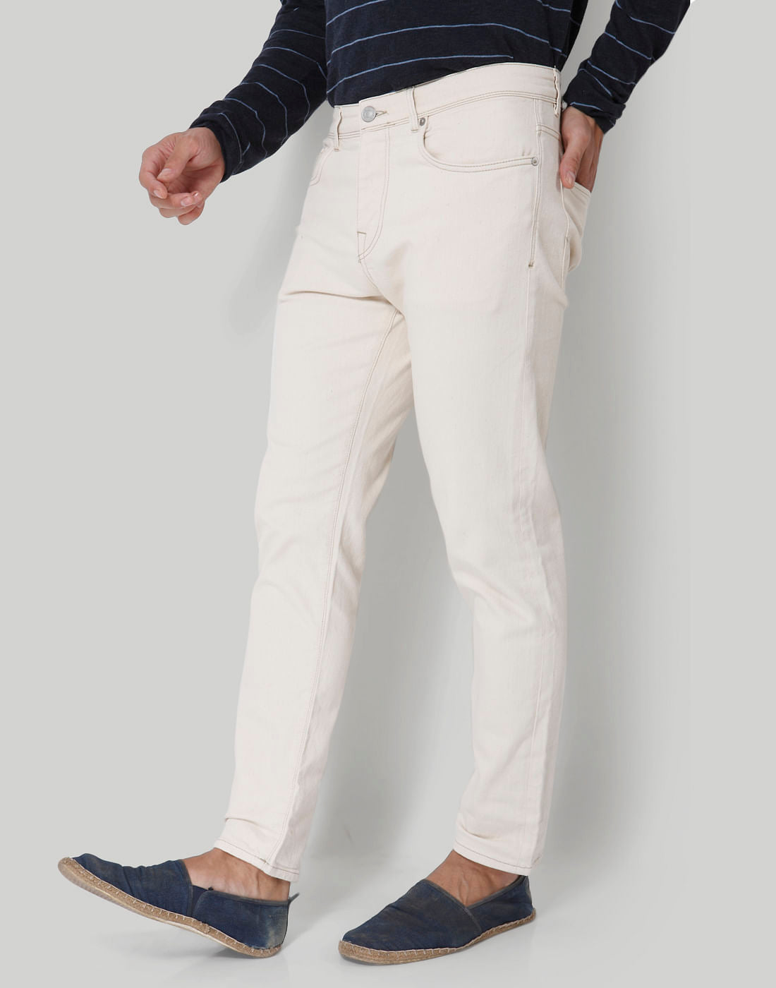 White Tapered Fit Jeans