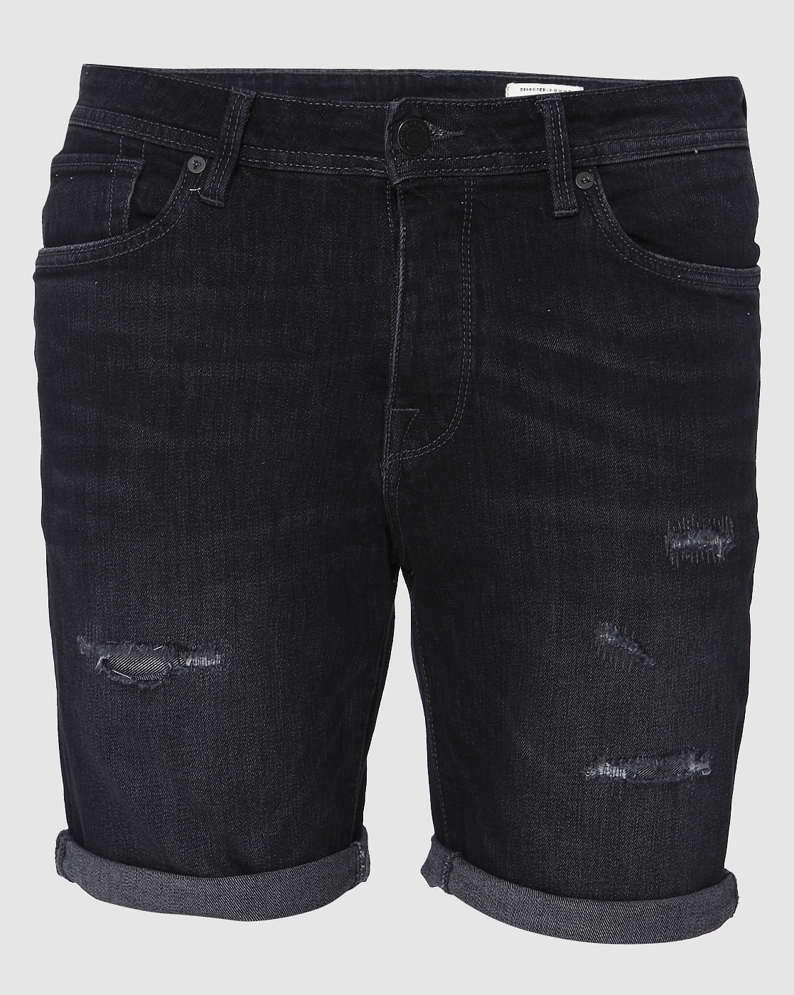 Grey Faded Ripped Denim Shorts