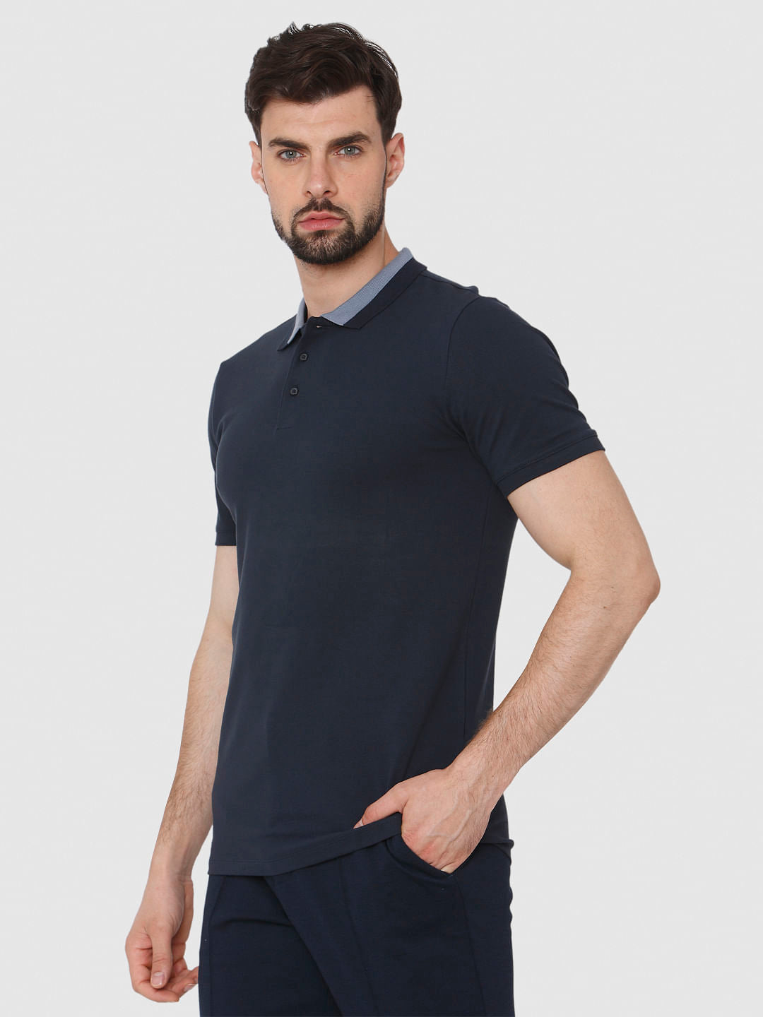 Navy Polo Neck T-Shirt