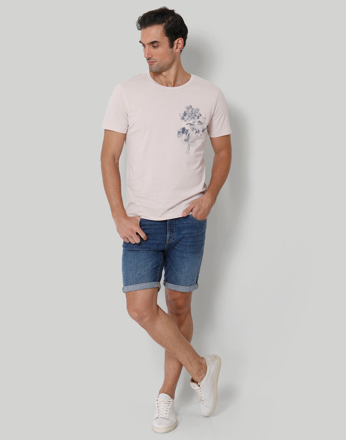 Pink Floral Print Crew Neck T-Shirt