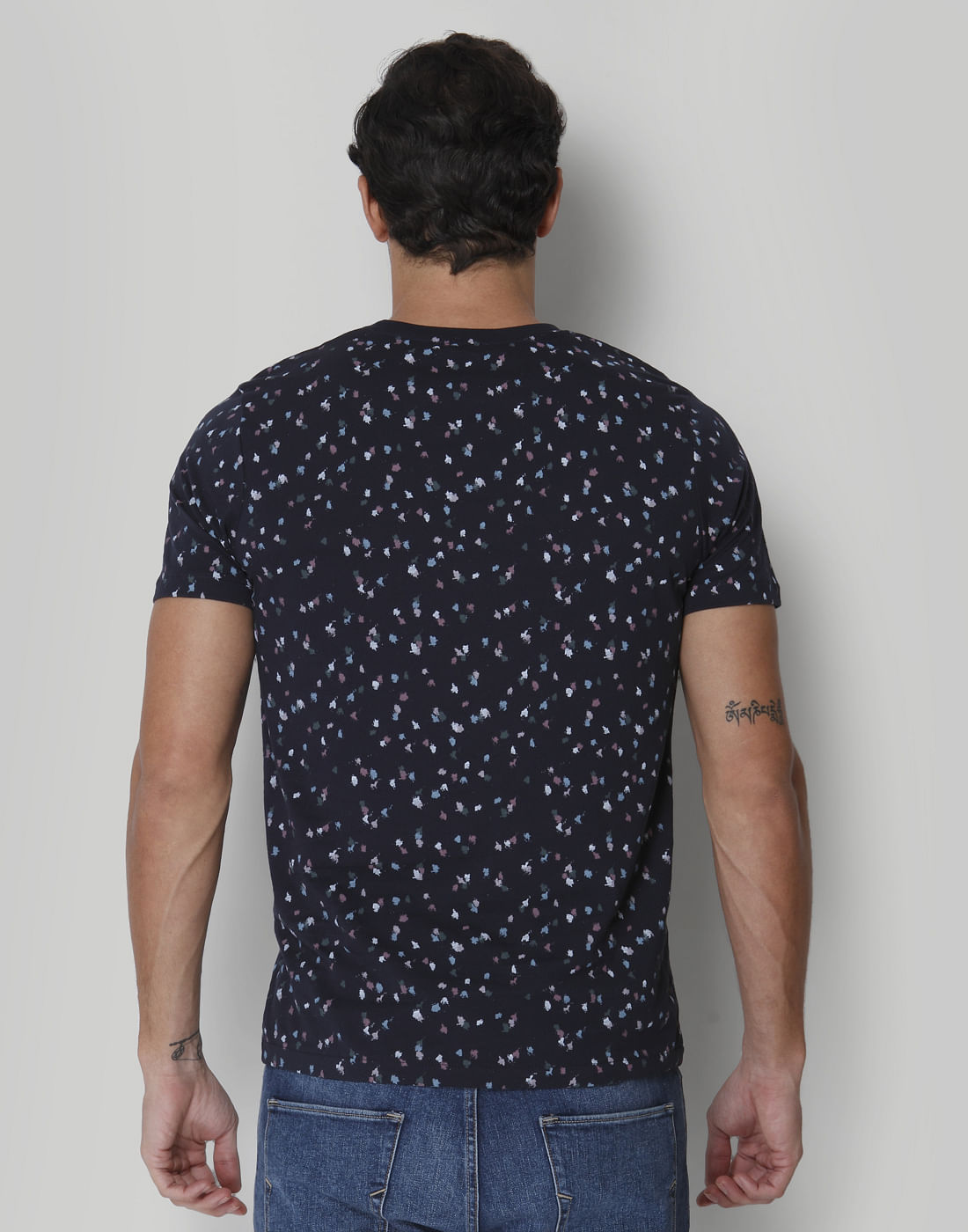 Blue Floral Print Crew Neck T-Shirt