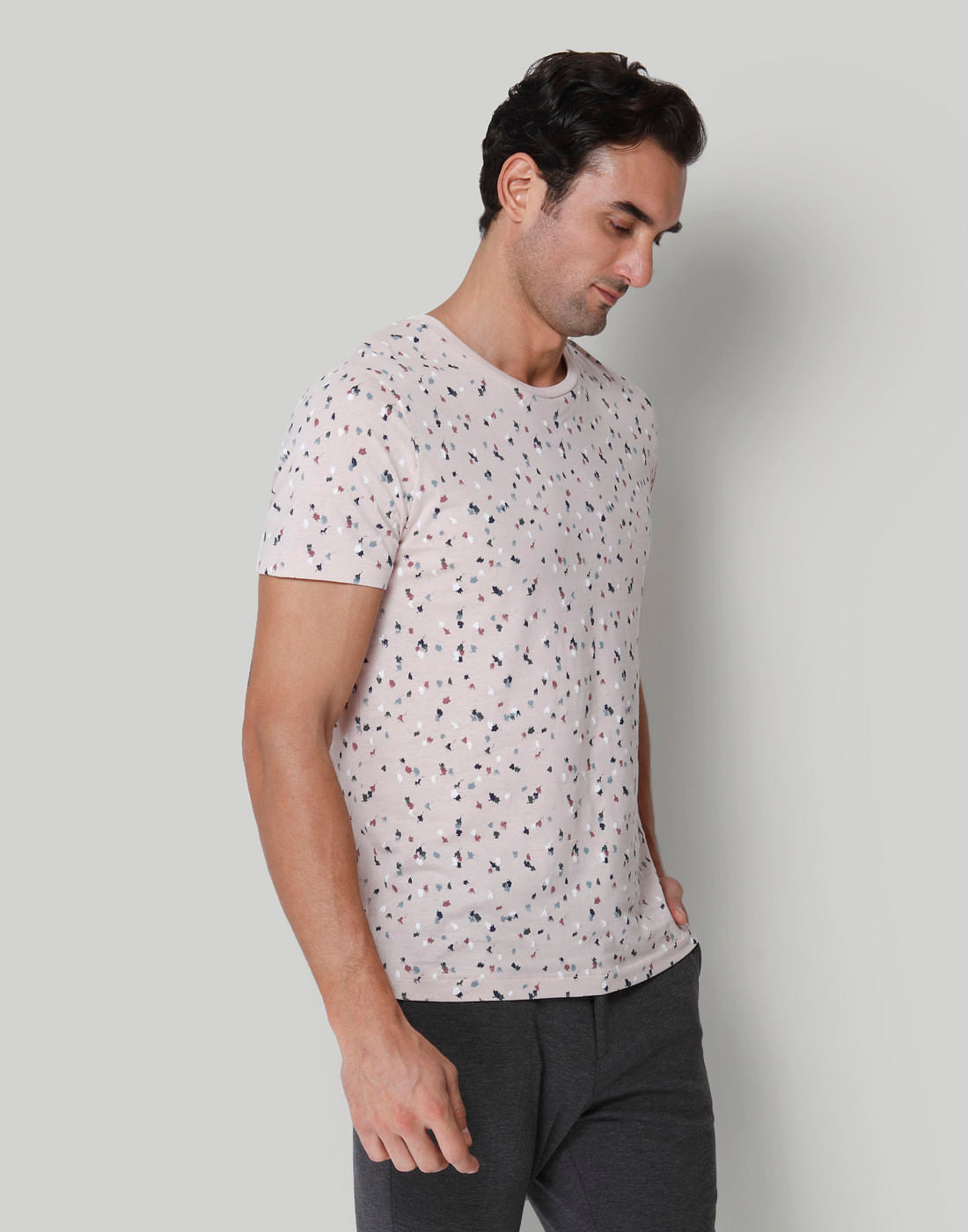 Pink Floral Print Crew Neck T-Shirt