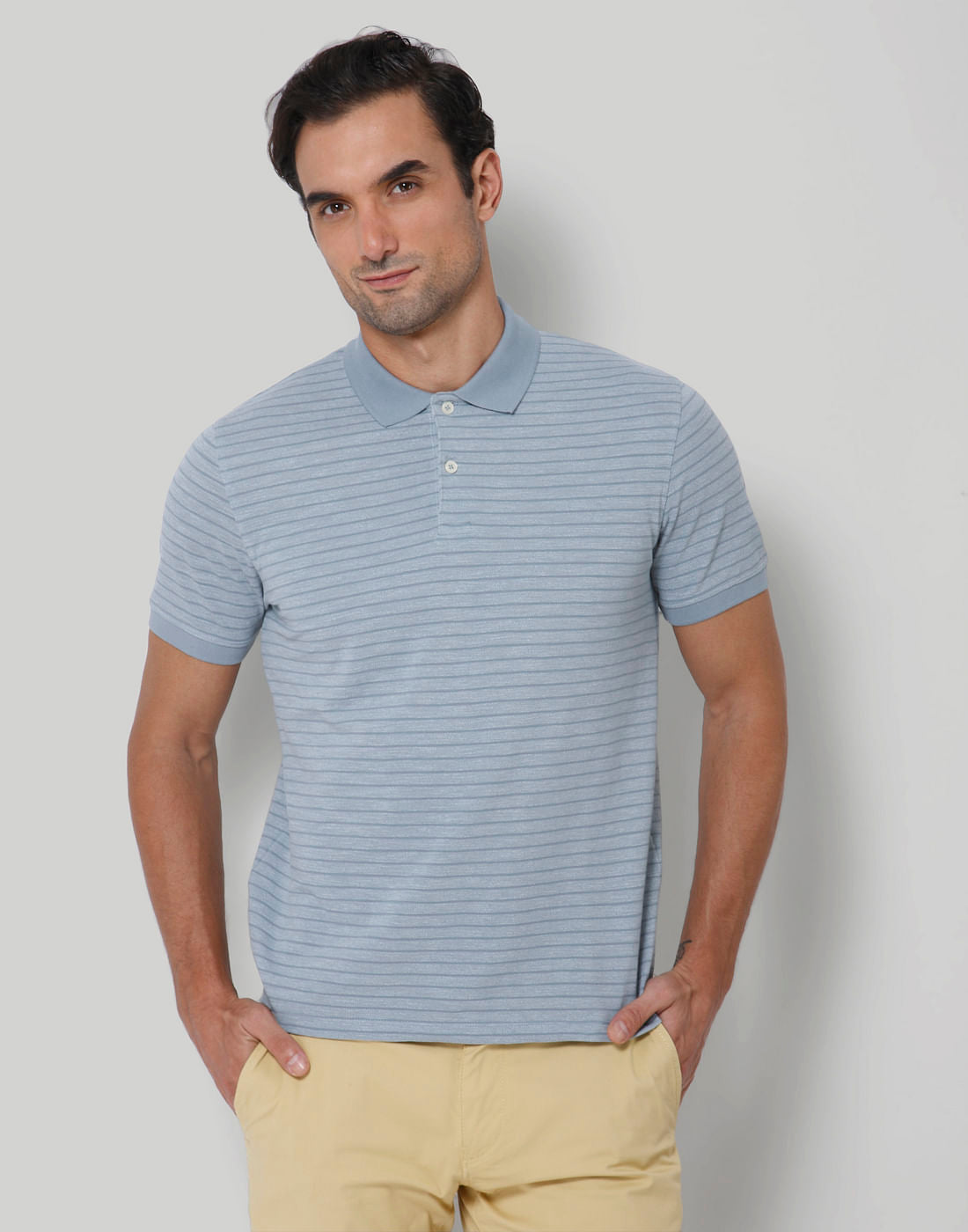 Blue Striped Polo Neck T-Shirt