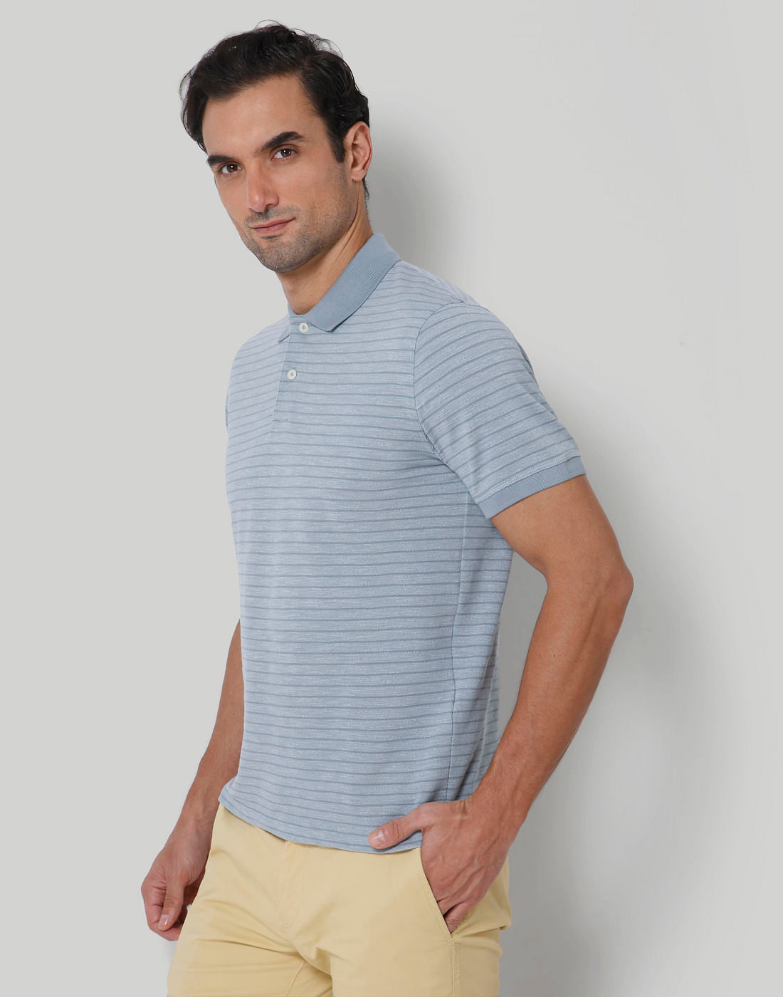 Blue Striped Polo Neck T-Shirt
