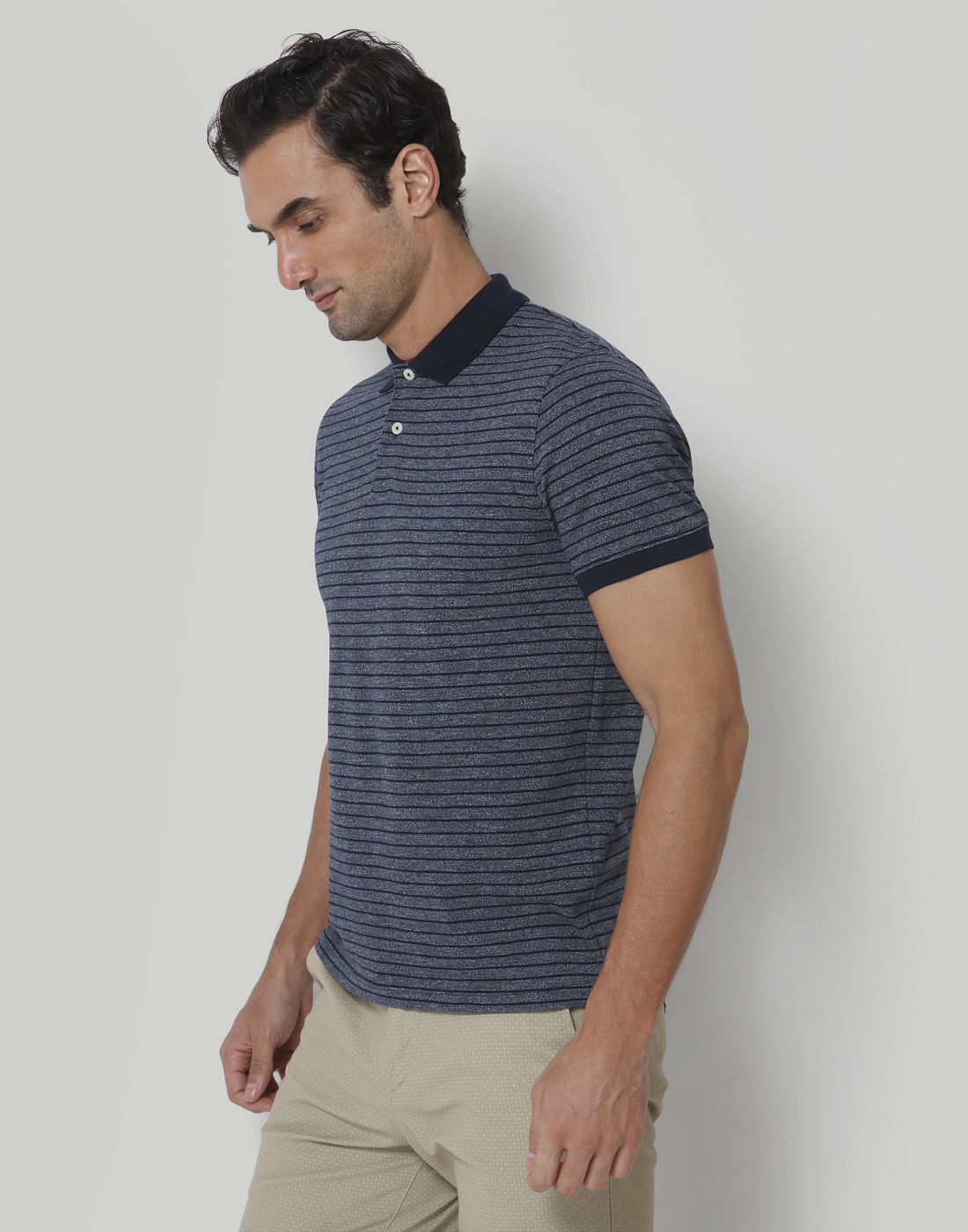 Blue Striped Polo Neck T-Shirt