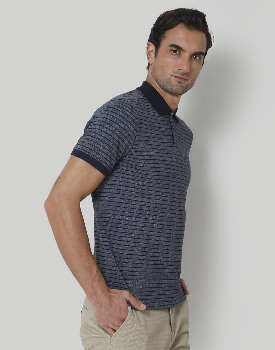 Blue Striped Polo Neck T-Shirt