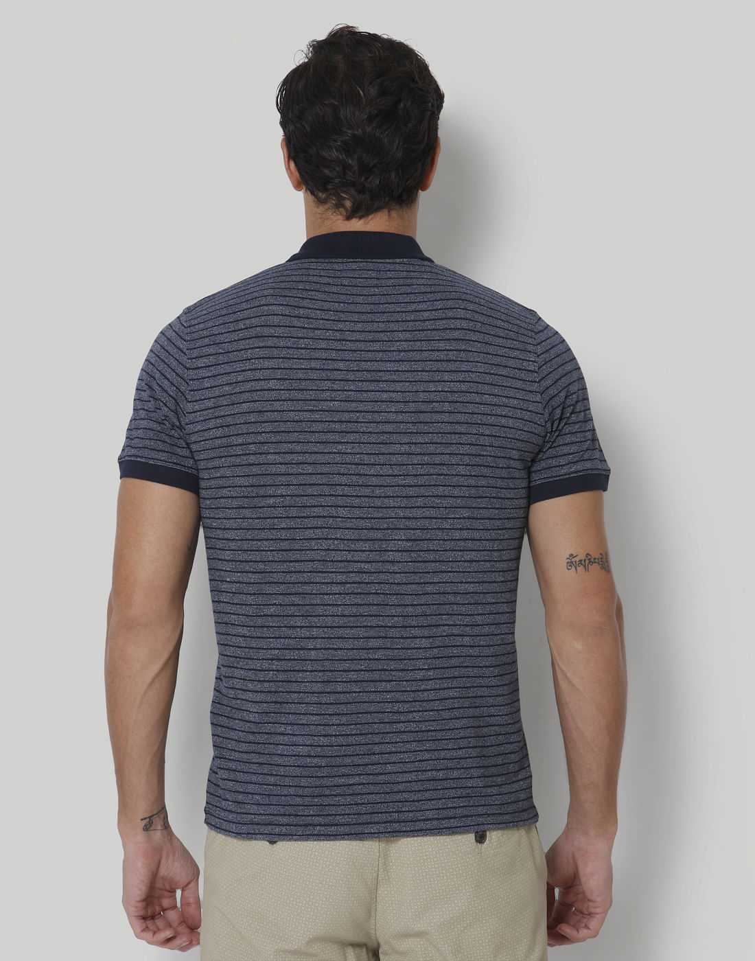 Blue Striped Polo Neck T-Shirt