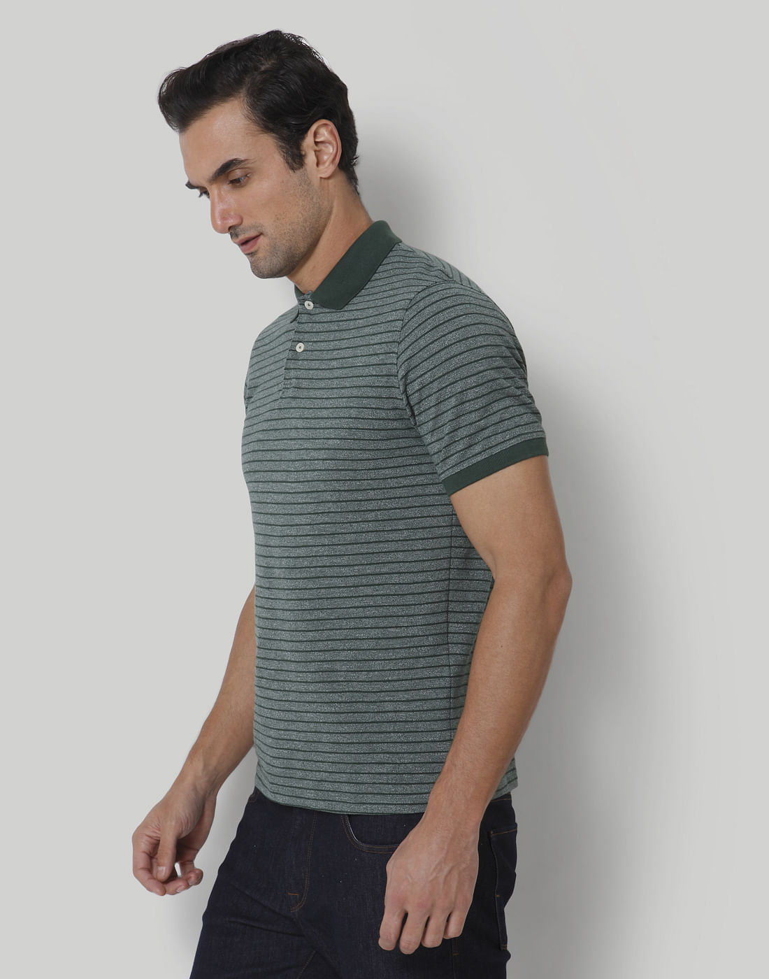 Green Striped Polo Neck T-Shirt