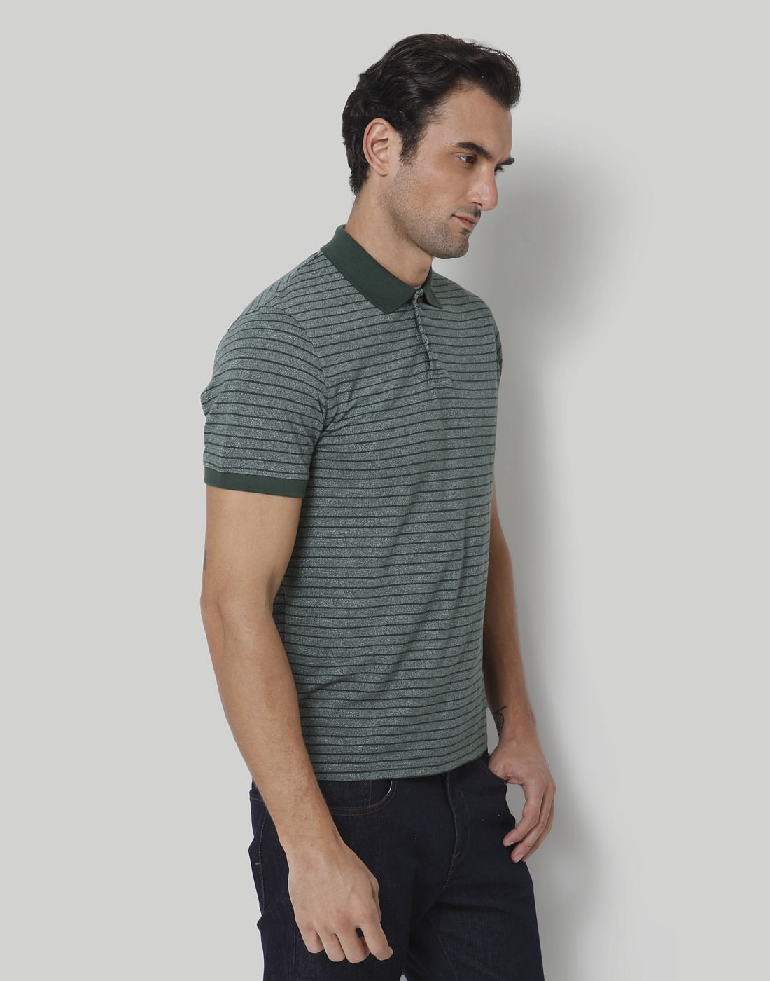 Green Striped Polo Neck T-Shirt