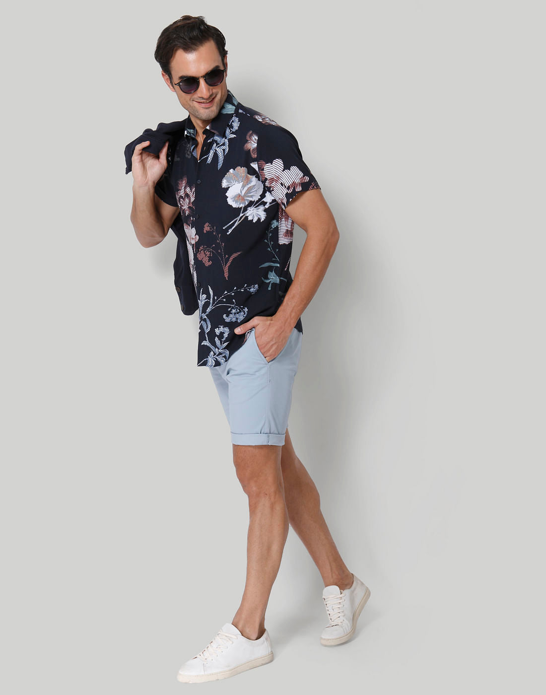 Dark Blue Printed Short Sleeves Shirt