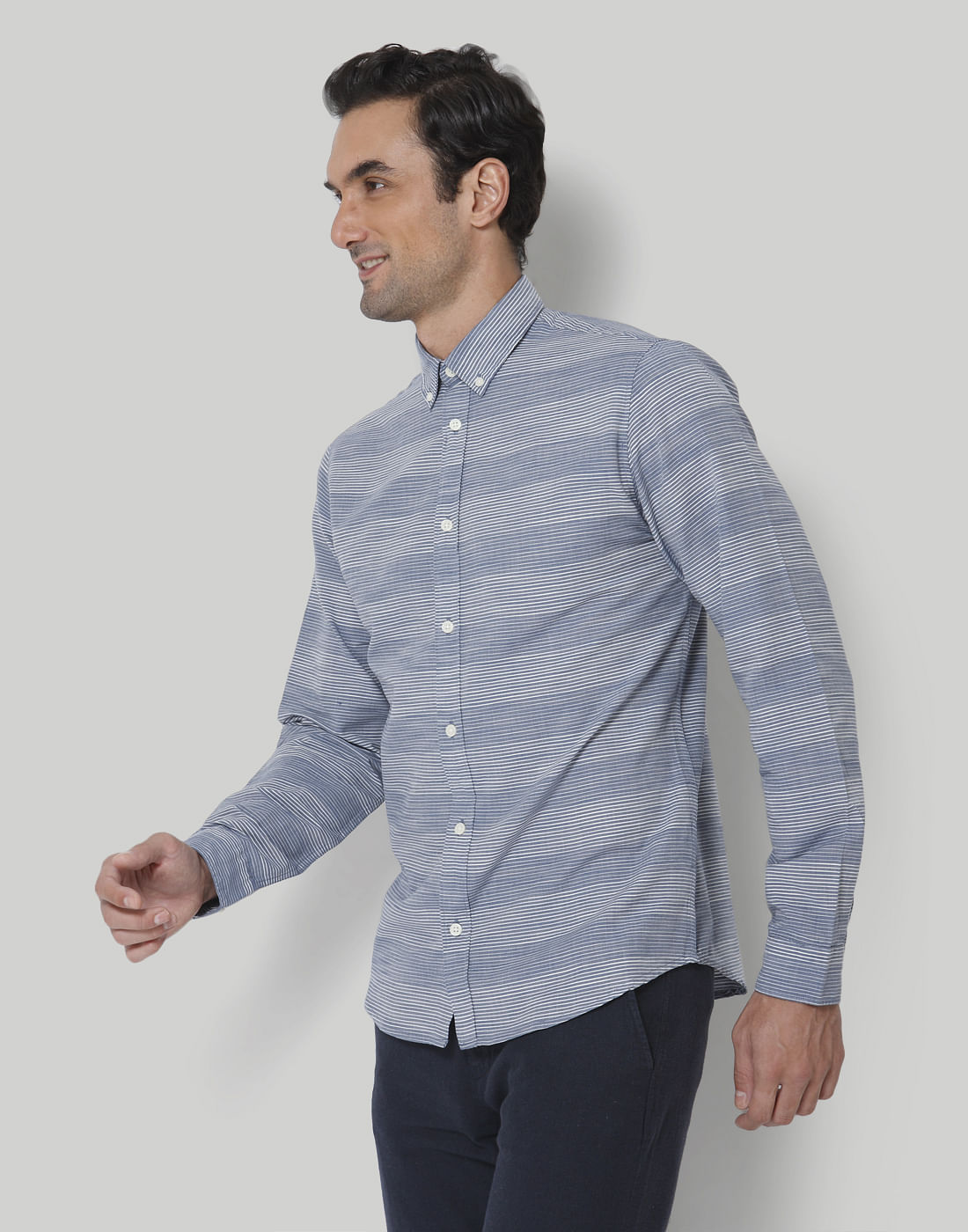 Blue Striped Full Sleeves Shirt