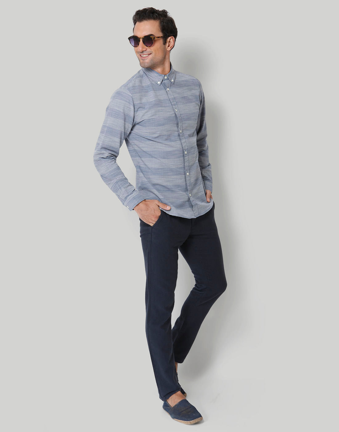 Blue Striped Full Sleeves Shirt