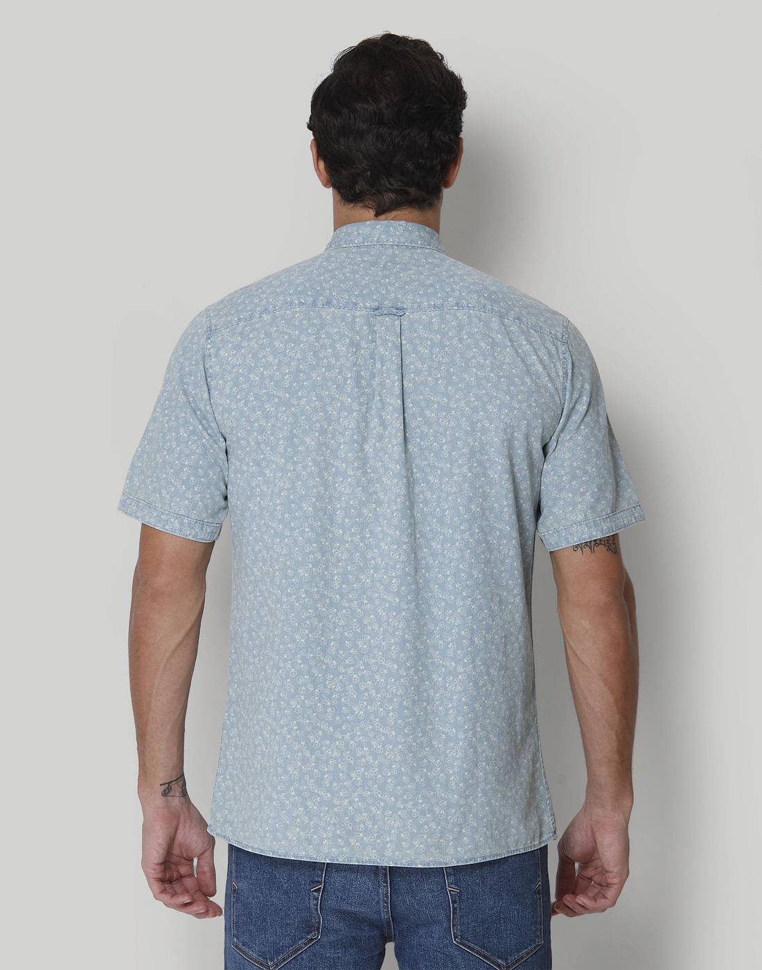 Blue Printed Short Sleeves Shirt
