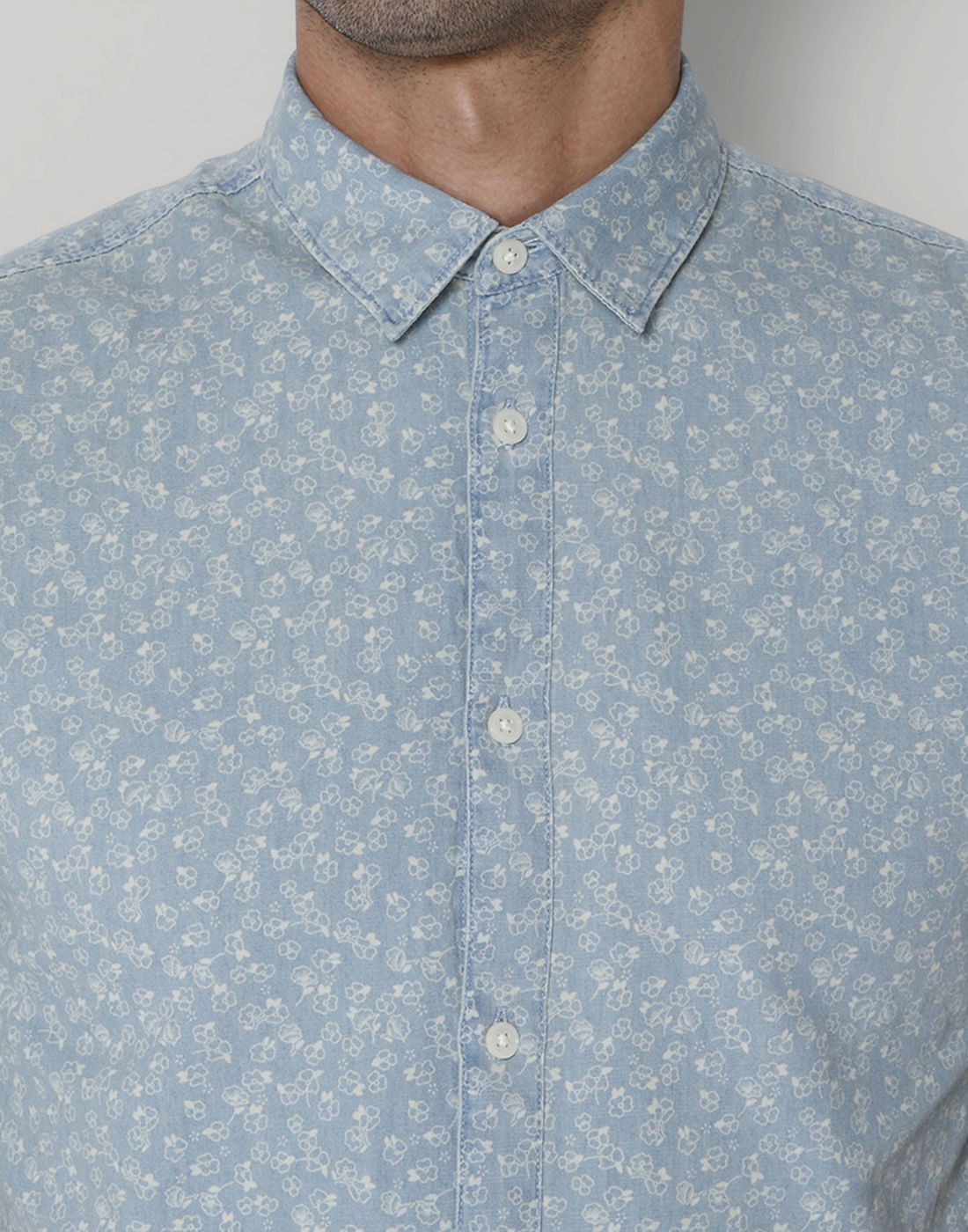 Blue Printed Short Sleeves Shirt