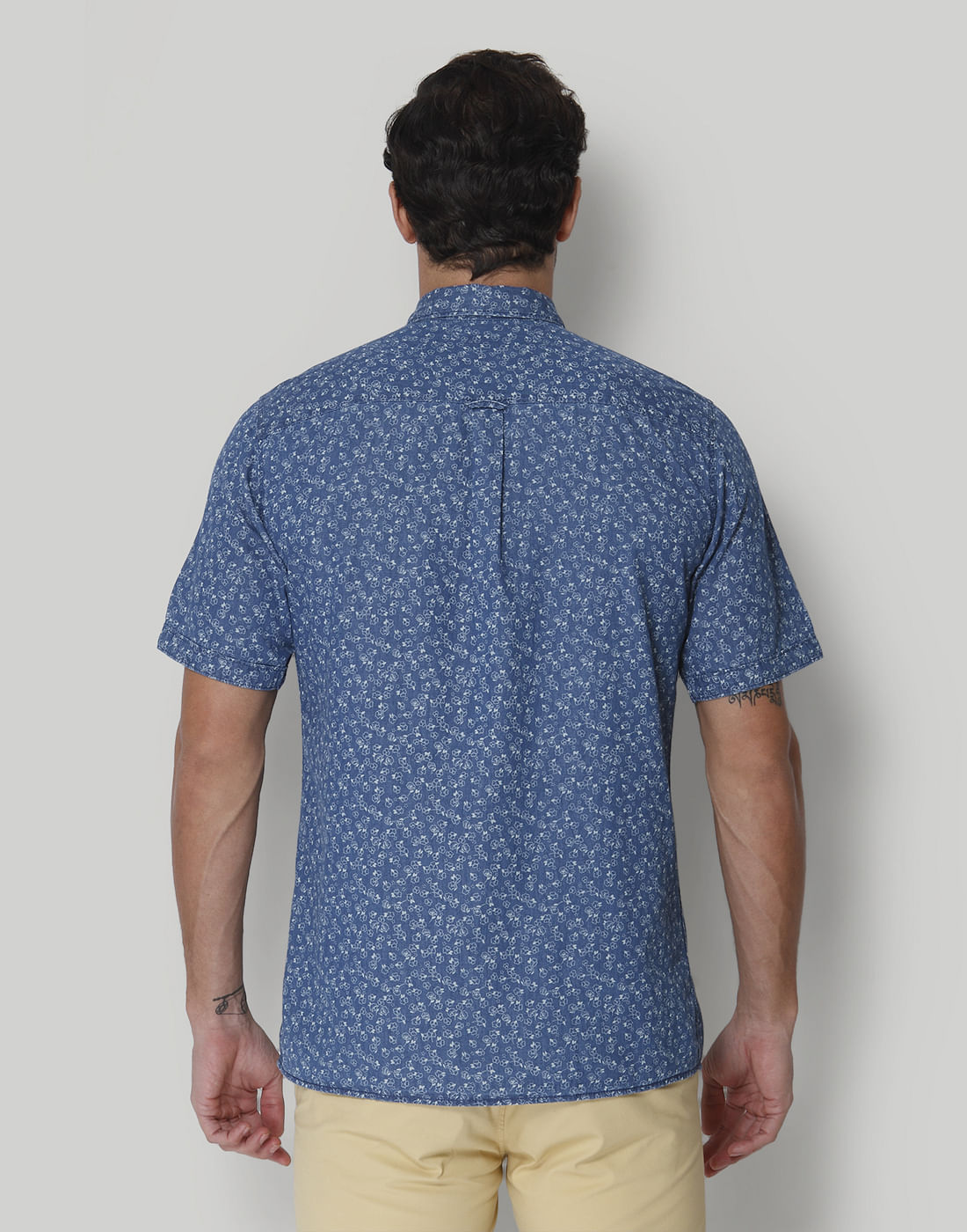 Blue Printed Short Sleeves Shirt