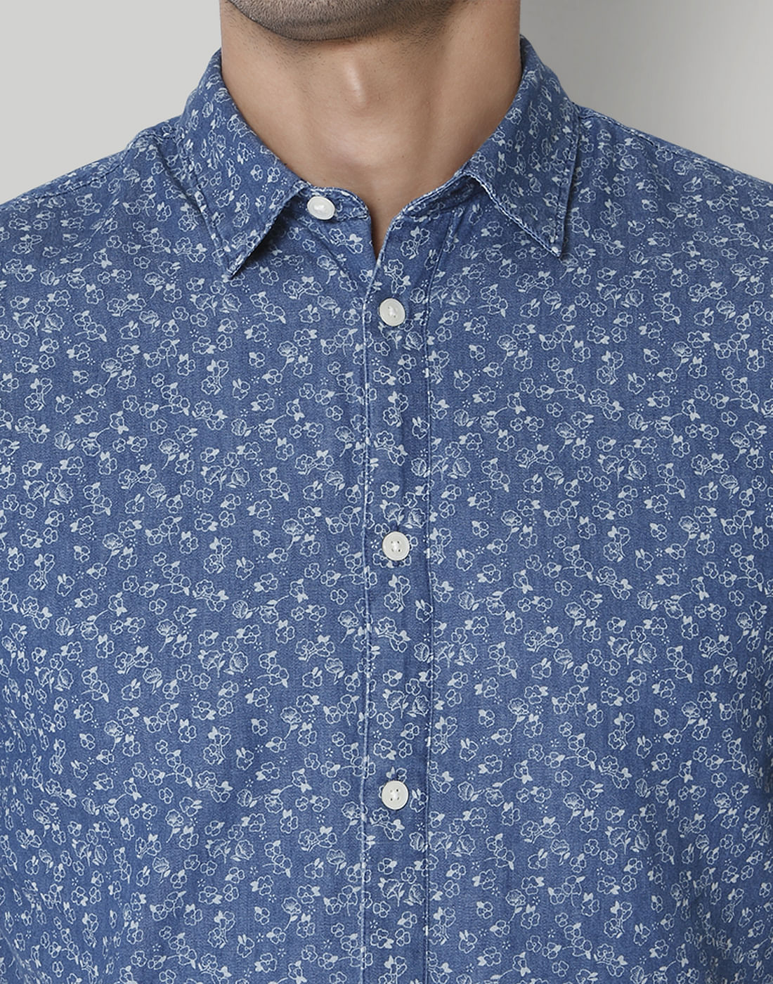 Blue Printed Short Sleeves Shirt