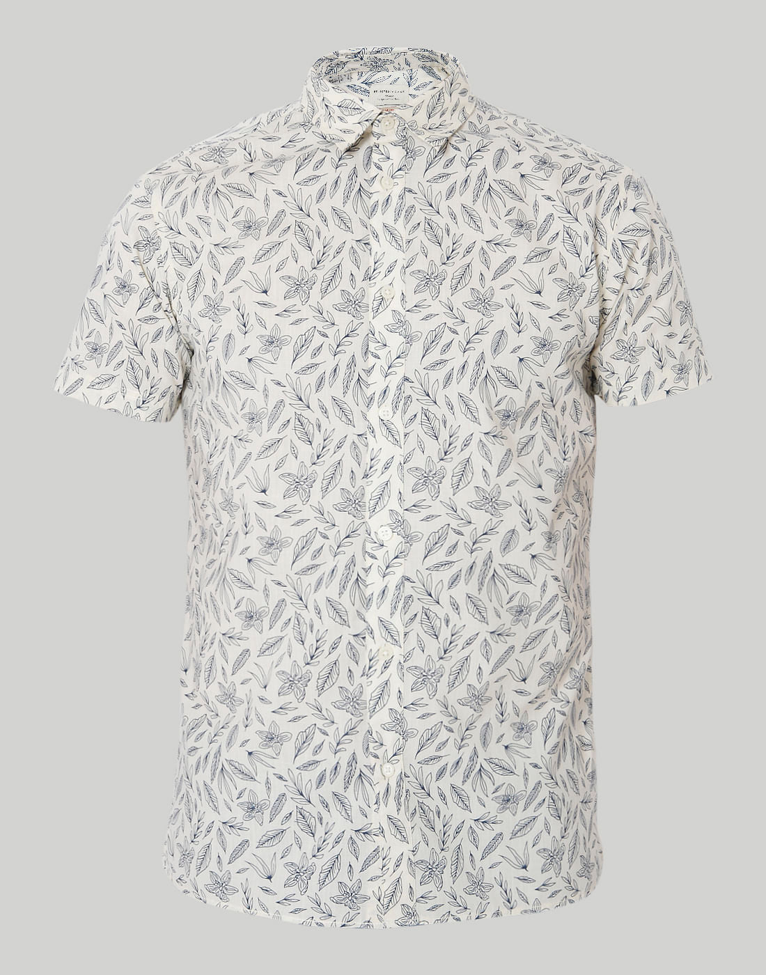 White Floral Print Short Sleeves Shirt