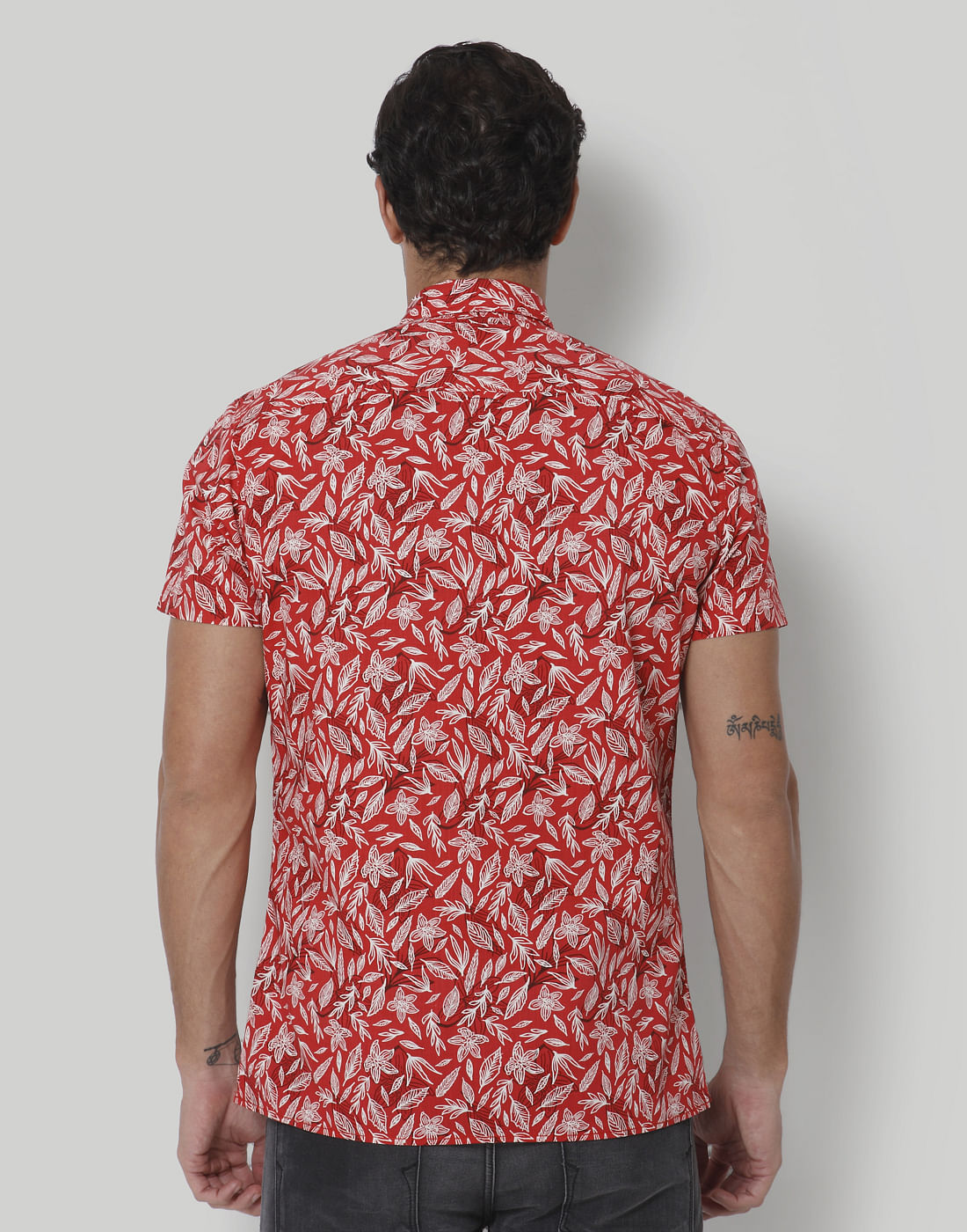 Red Floral Print Short Sleeves Shirt