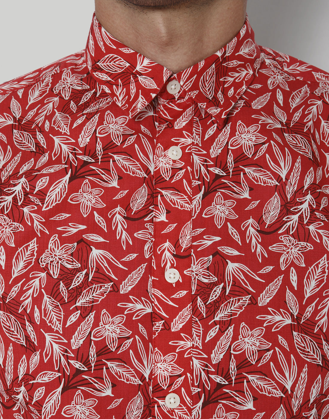 Red Floral Print Short Sleeves Shirt