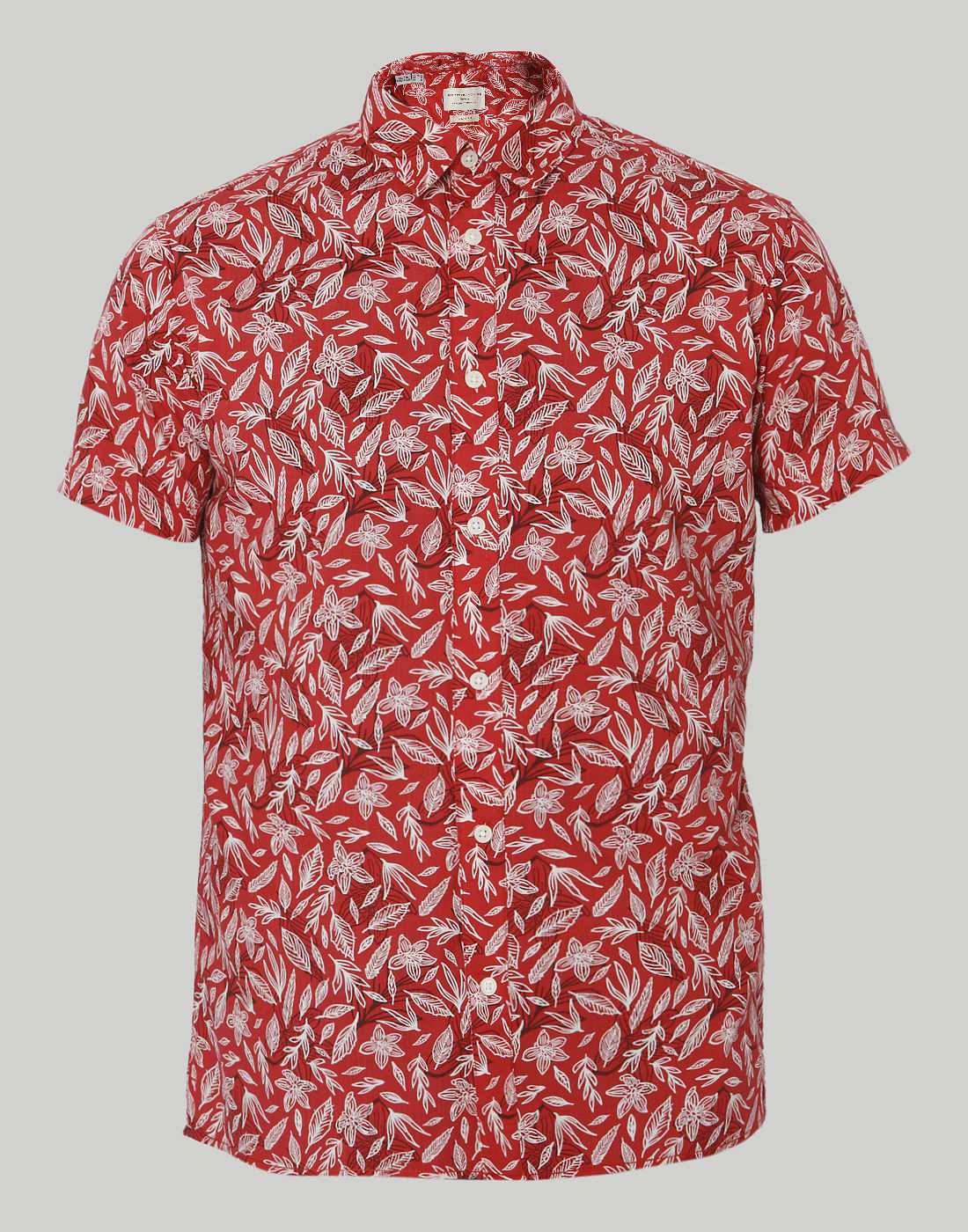 Red Floral Print Short Sleeves Shirt