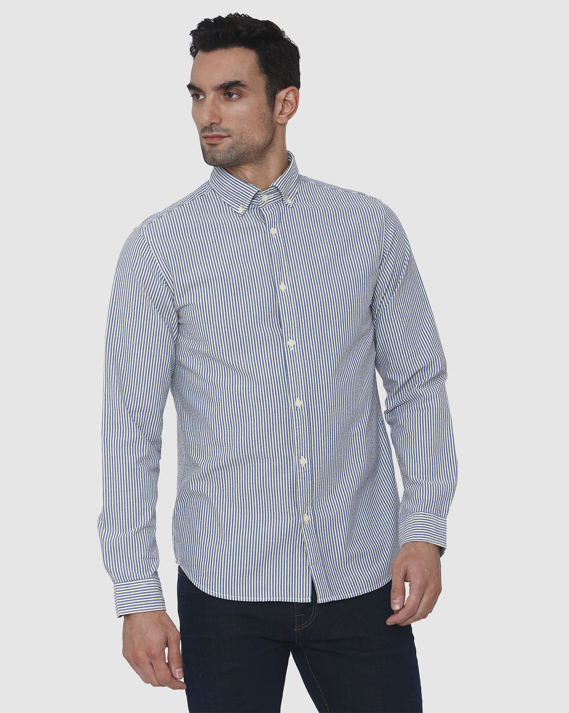 Blue Printed Full Sleeves Shirt