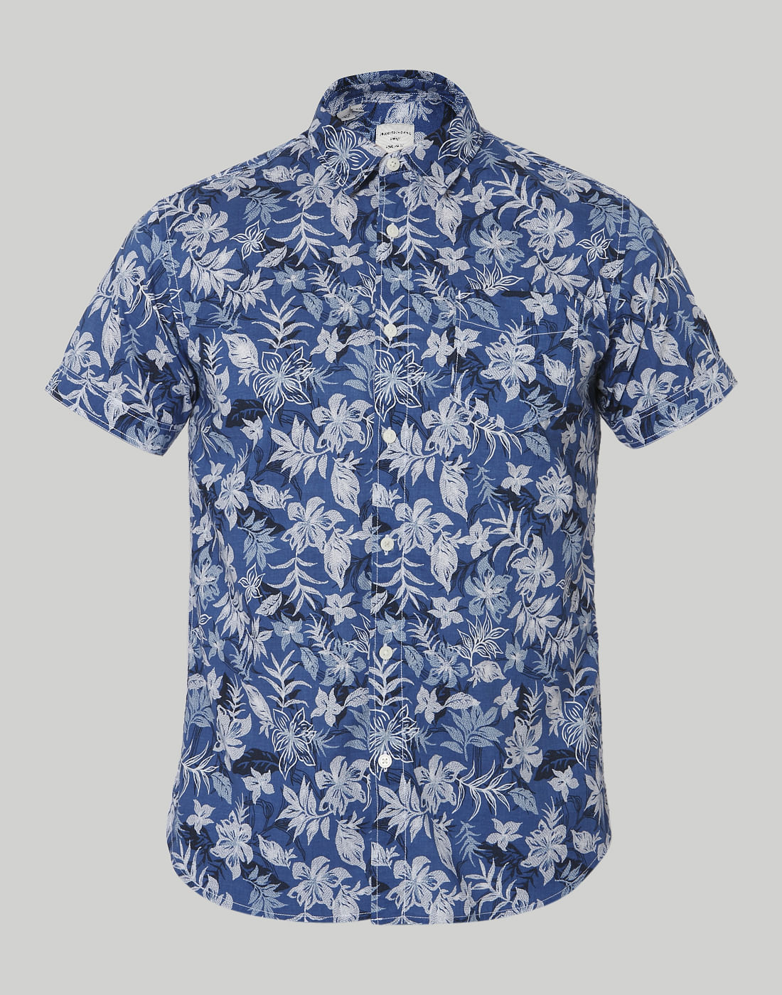 Blue Floral Print Short Sleeves Shirt